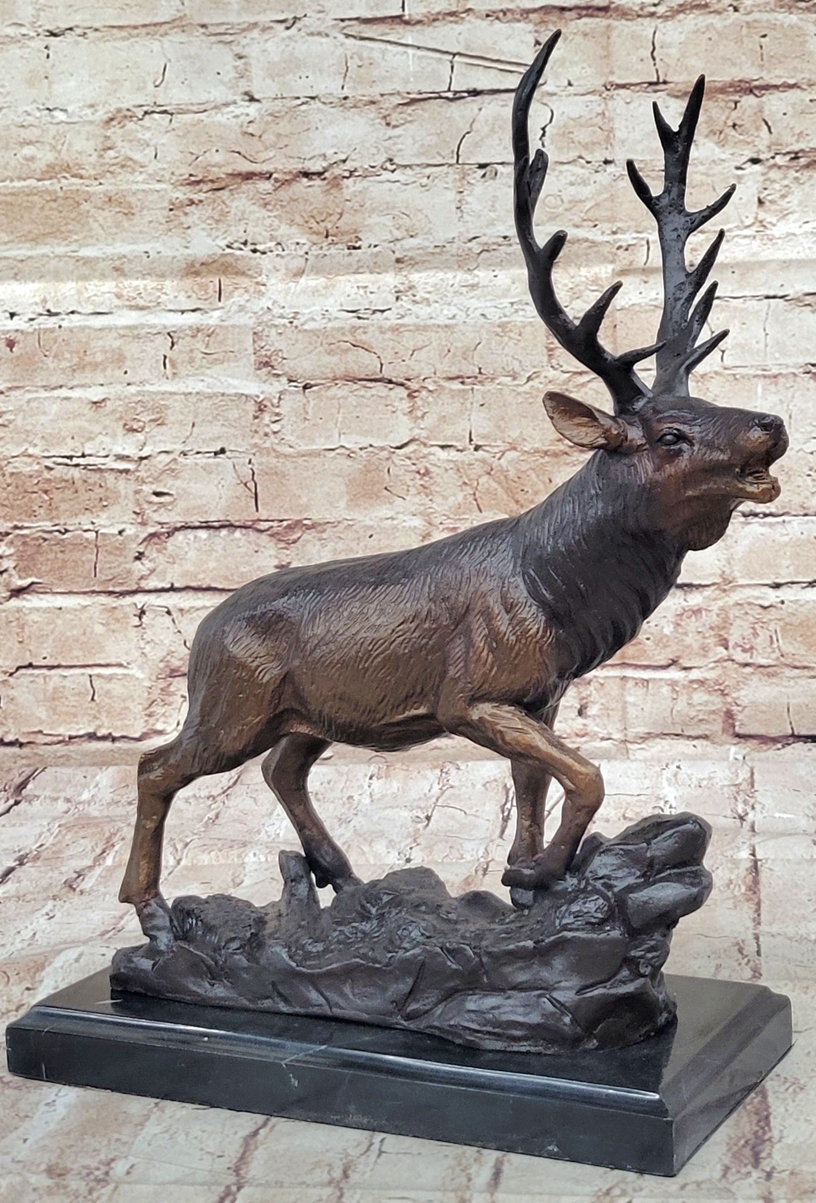 Bronze Marble Statue Elk Deer Caribou Buck Stag Lodge Sculpture Figure