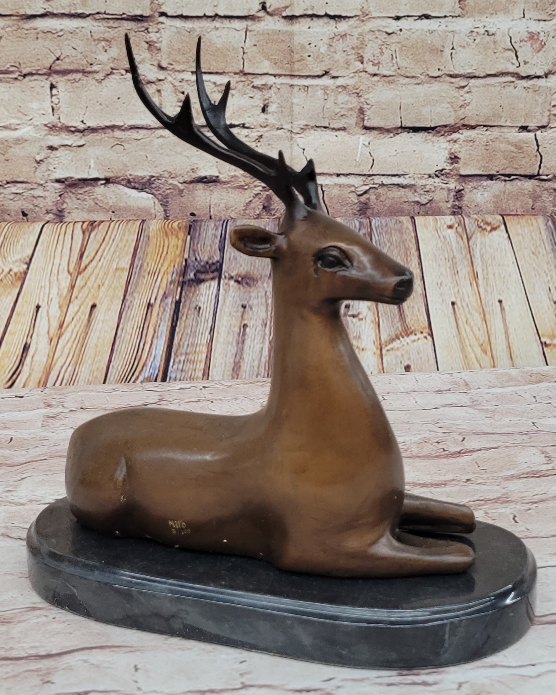 Reindeer Caribou Deer Elk Bronze Statue Sculpture Figurine Signed Original 9.5" x 8.5"