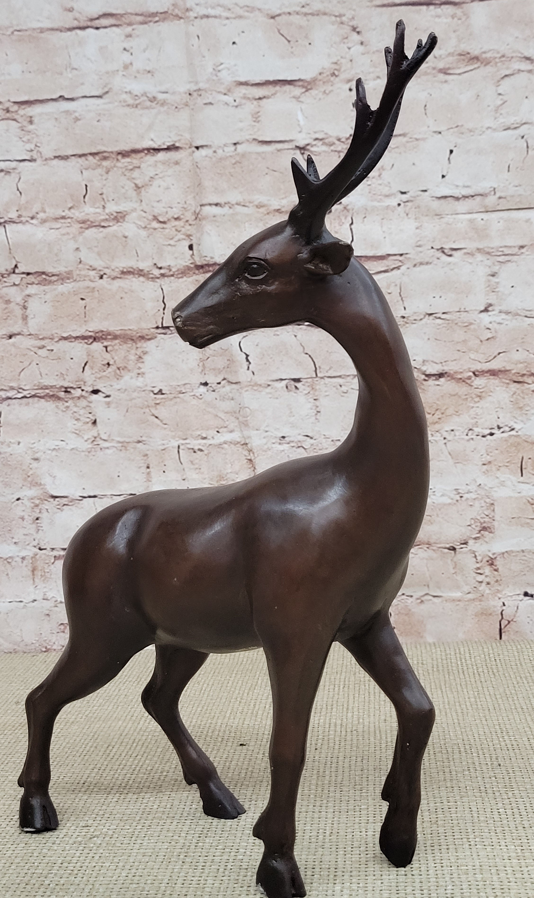 Reindeer Stag Deer Elk Caribou Bronze Metal Figurine Statue Sculpture 13.5" x 12"