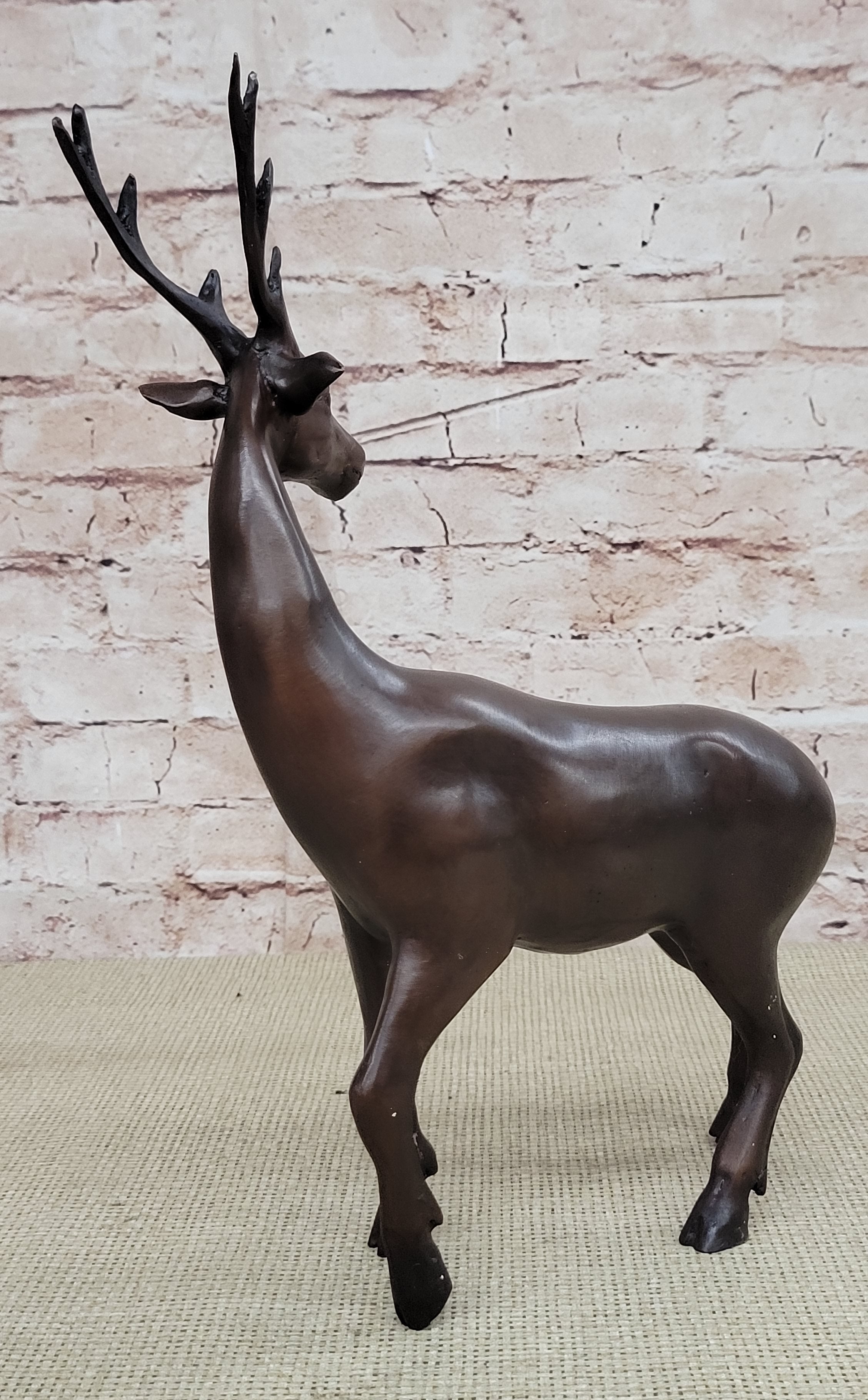 Reindeer Stag Deer Elk Caribou Bronze Metal Figurine Statue Sculpture 13.5" x 12"