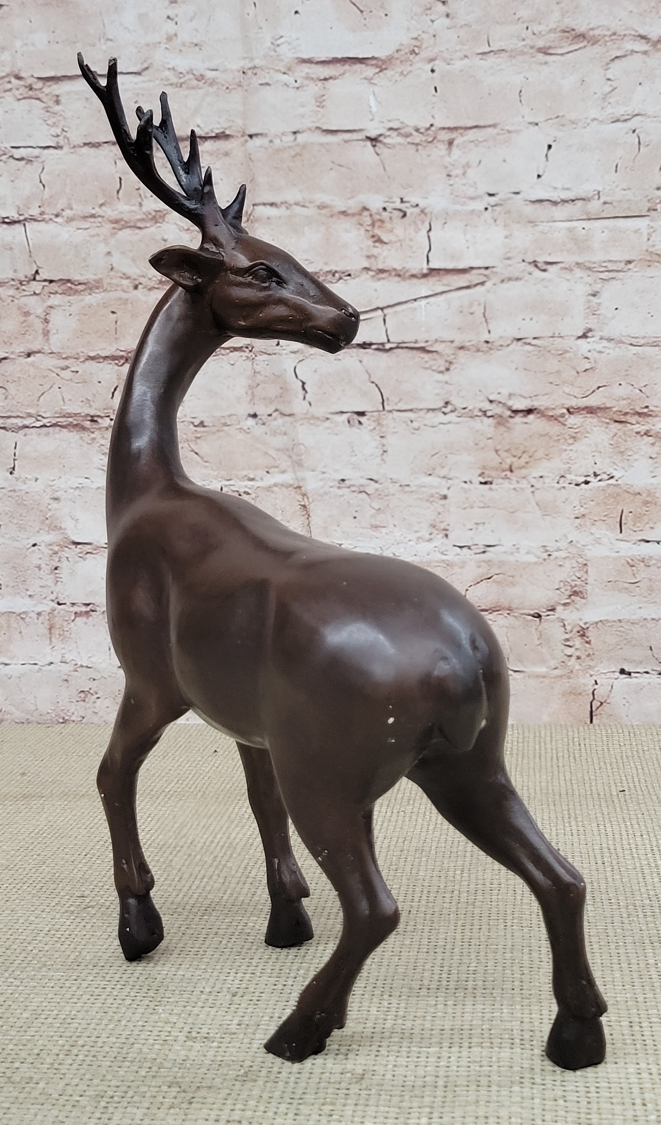 Reindeer Stag Deer Elk Caribou Bronze Metal Figurine Statue Sculpture 13.5" x 12"
