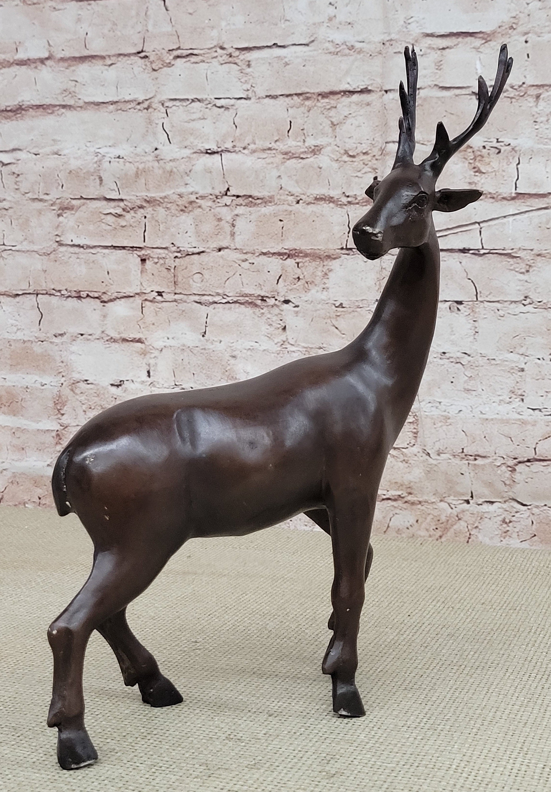 Reindeer Stag Deer Elk Caribou Bronze Metal Figurine Statue Sculpture 13.5" x 12"