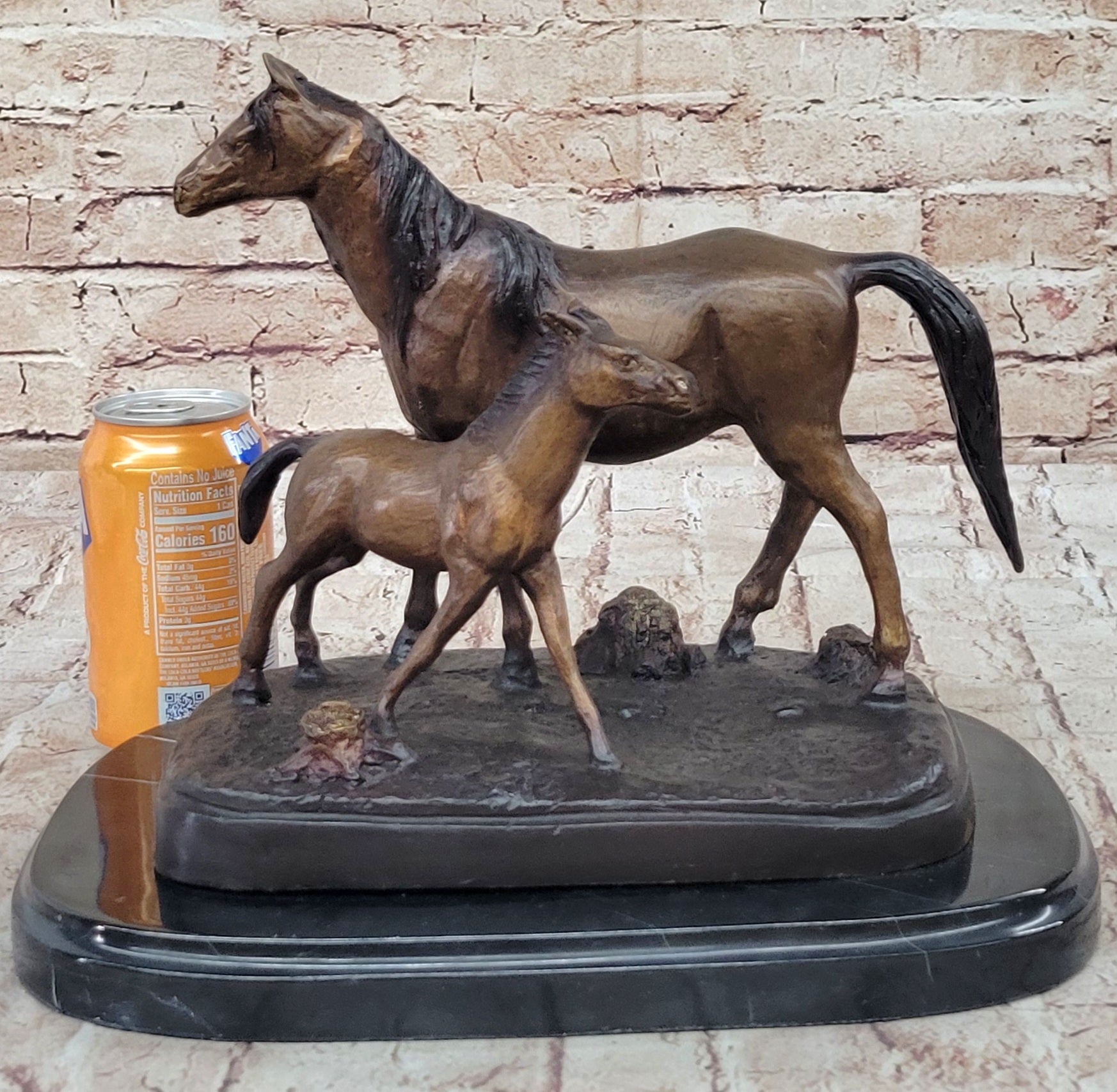 Bronze Sculpture Figurine Mare W/ Her Baby Horse Stallion Farm Art Deco Moigniez