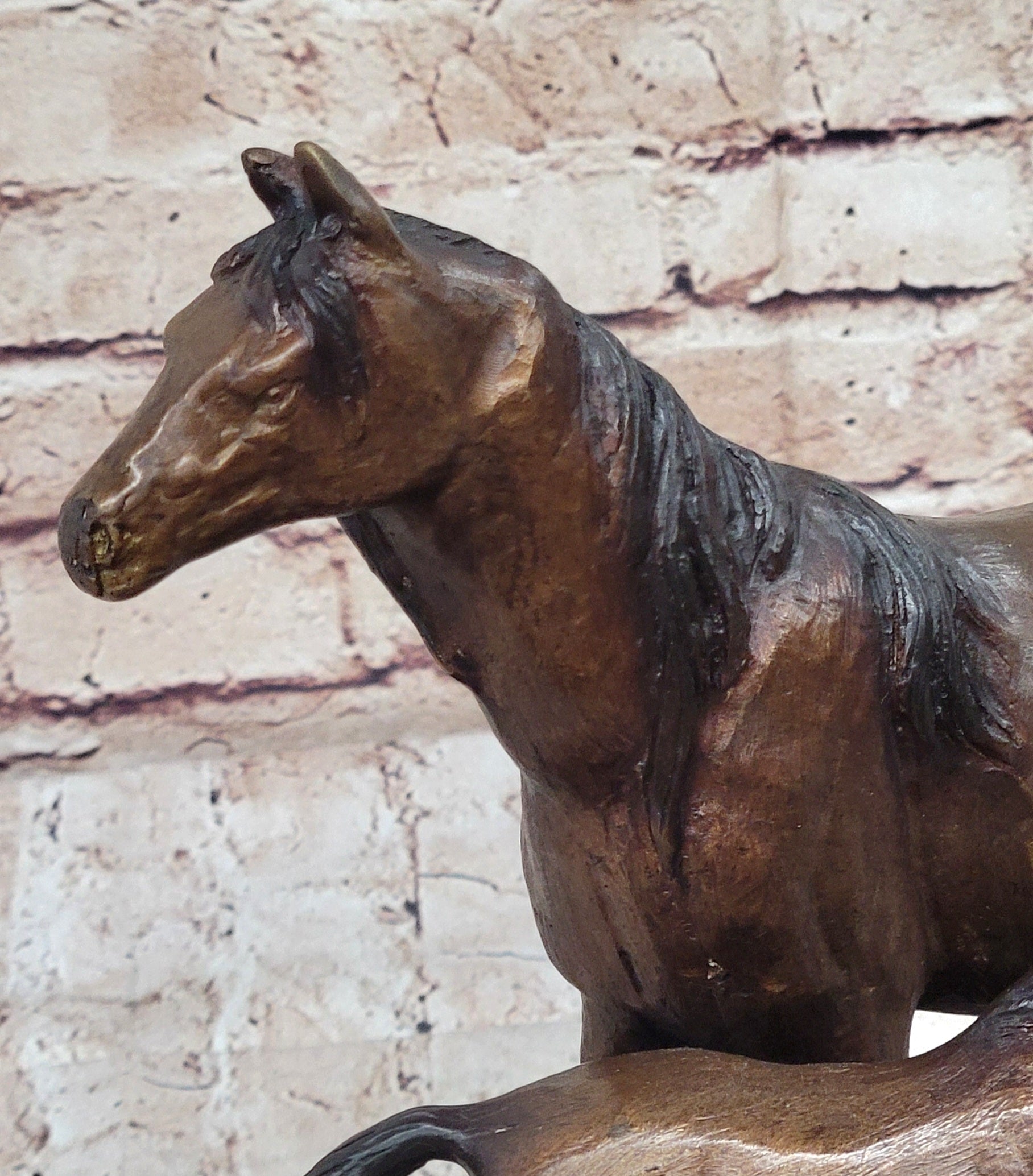 Bronze Sculpture Figurine Mare W/ Her Baby Horse Stallion Farm Art Deco Moigniez