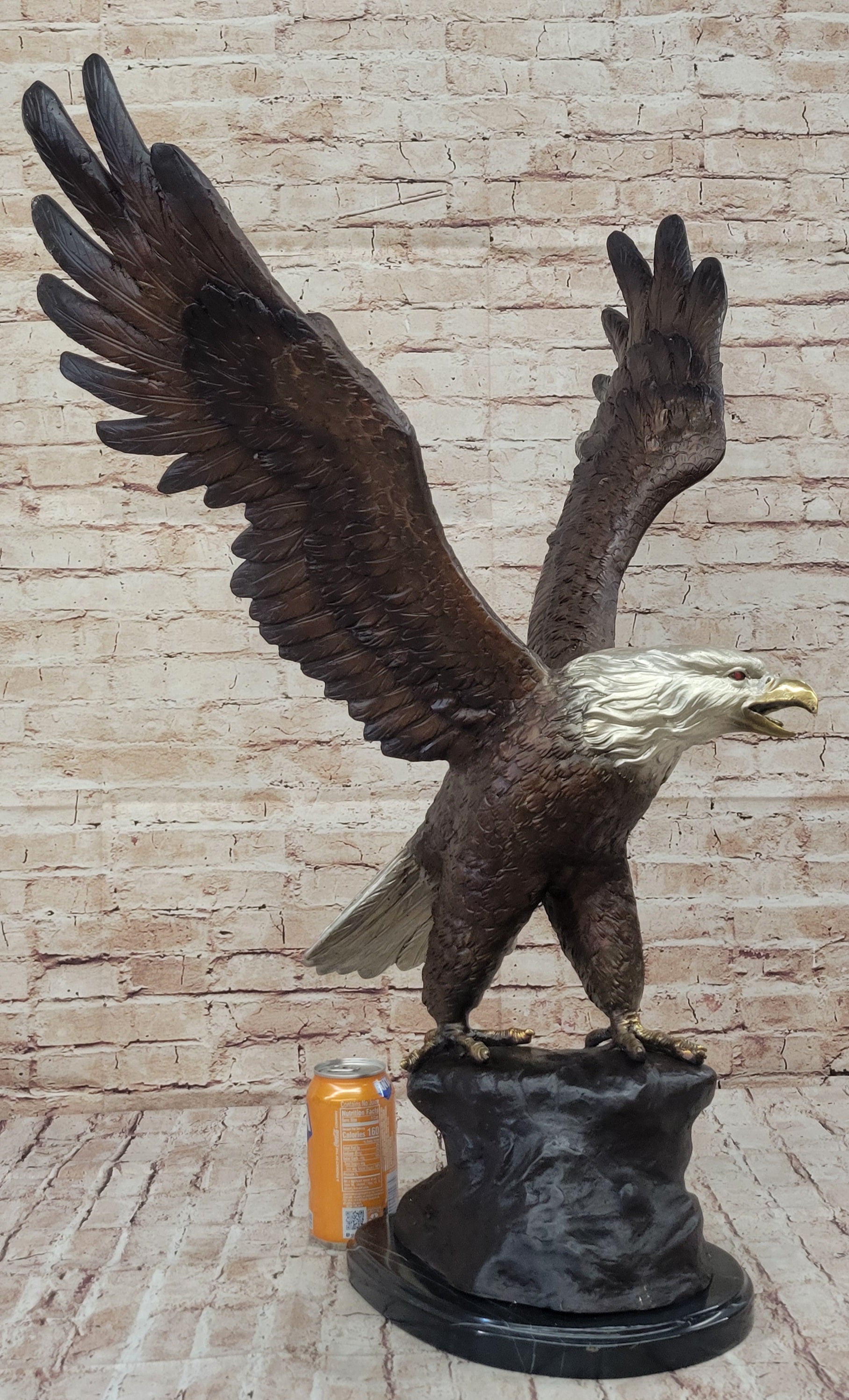 American Bald Eagle Outstretched Wings Bronze Statue Sculpture Figure Marble Base 33" x 19"