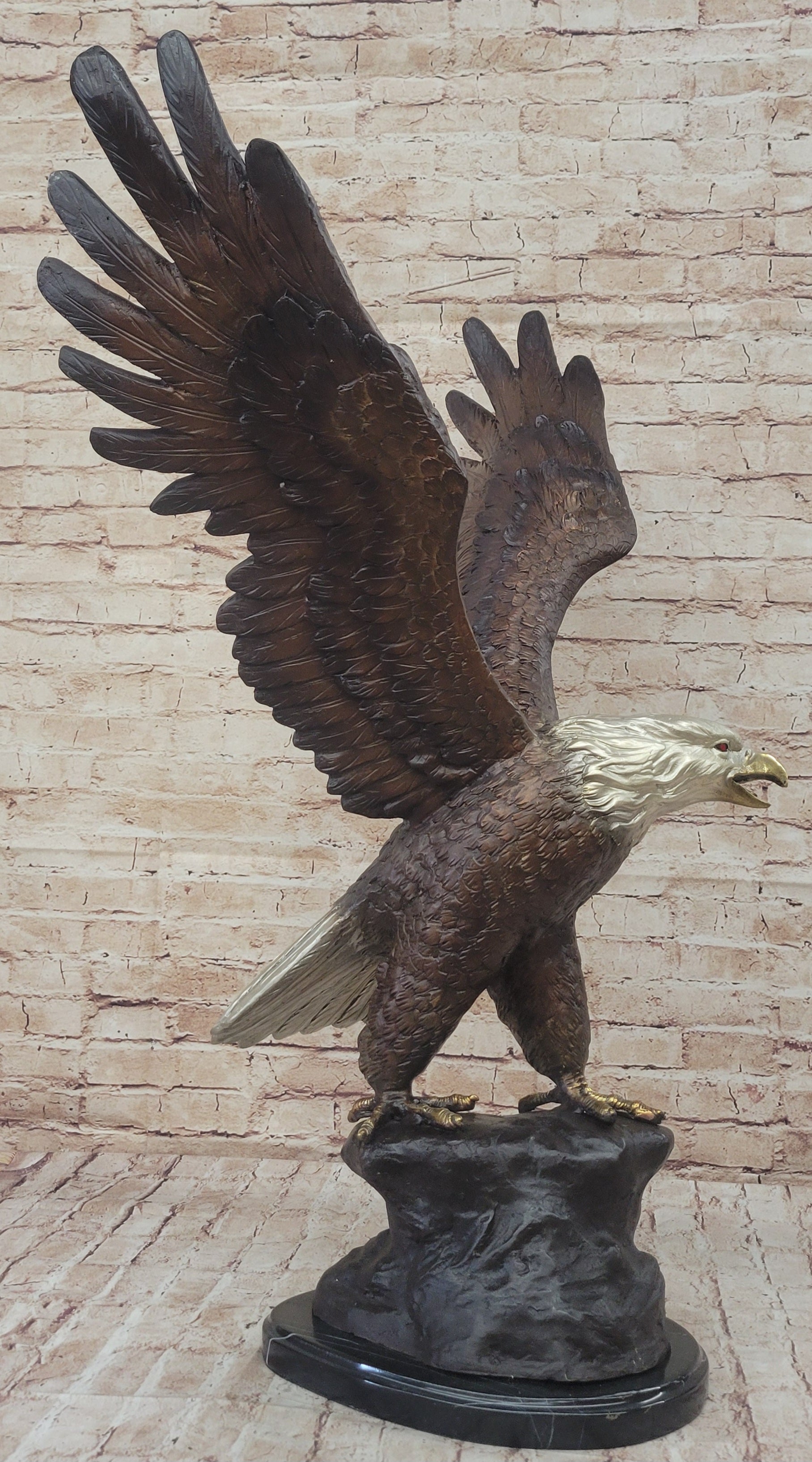American Bald Eagle Outstretched Wings Bronze Statue Sculpture Figure Marble Base 33" x 19"