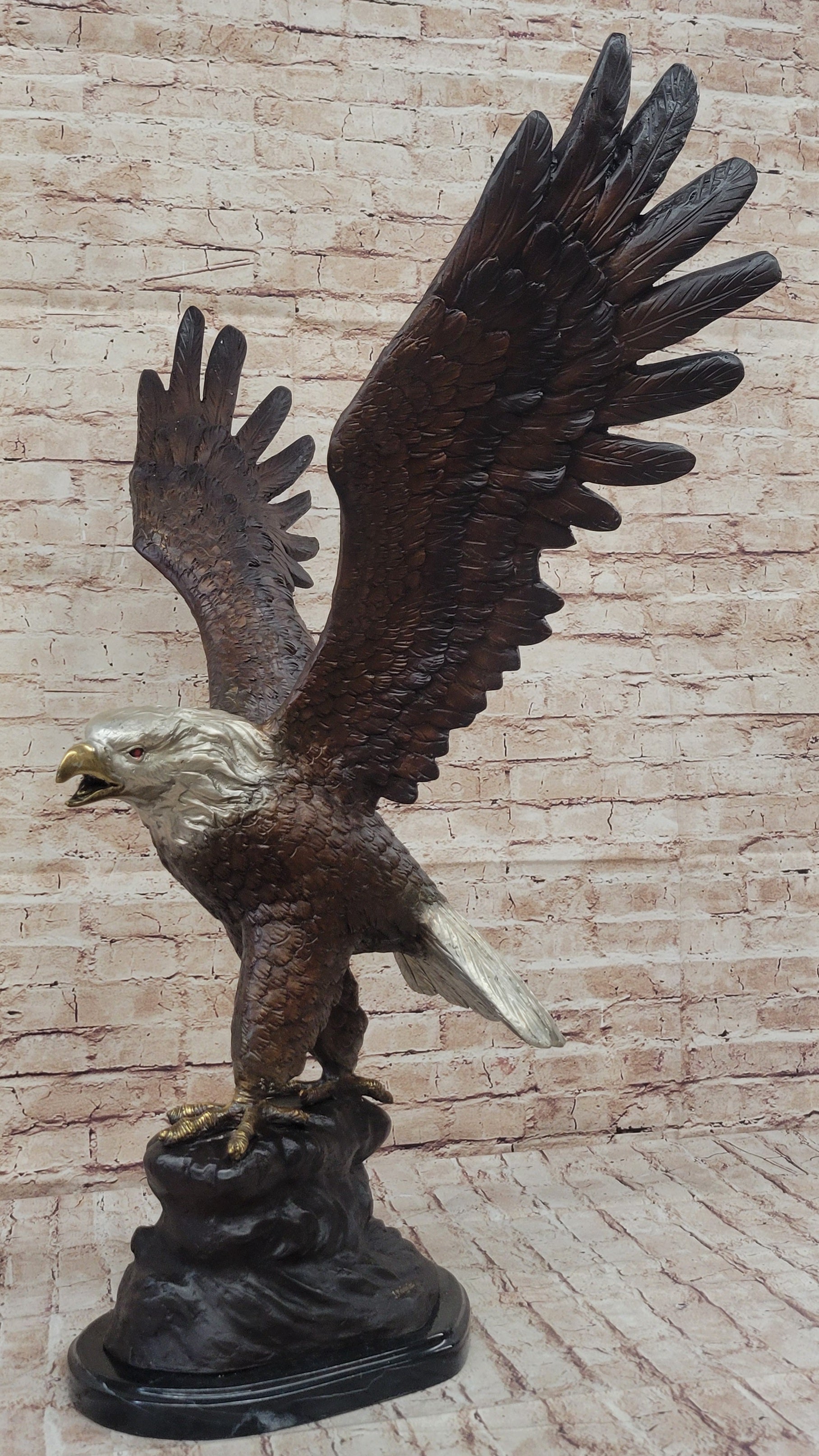 American Bald Eagle Outstretched Wings Bronze Statue Sculpture Figure Marble Base 33" x 19"