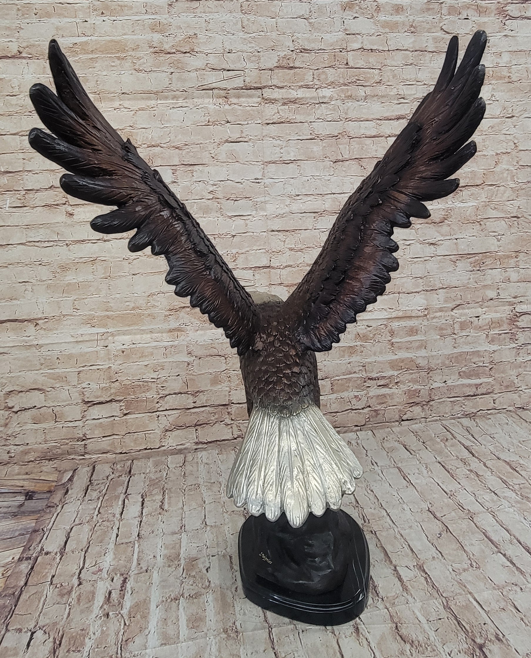 American Bald Eagle Outstretched Wings Bronze Statue Sculpture Figure Marble Base 33" x 19"
