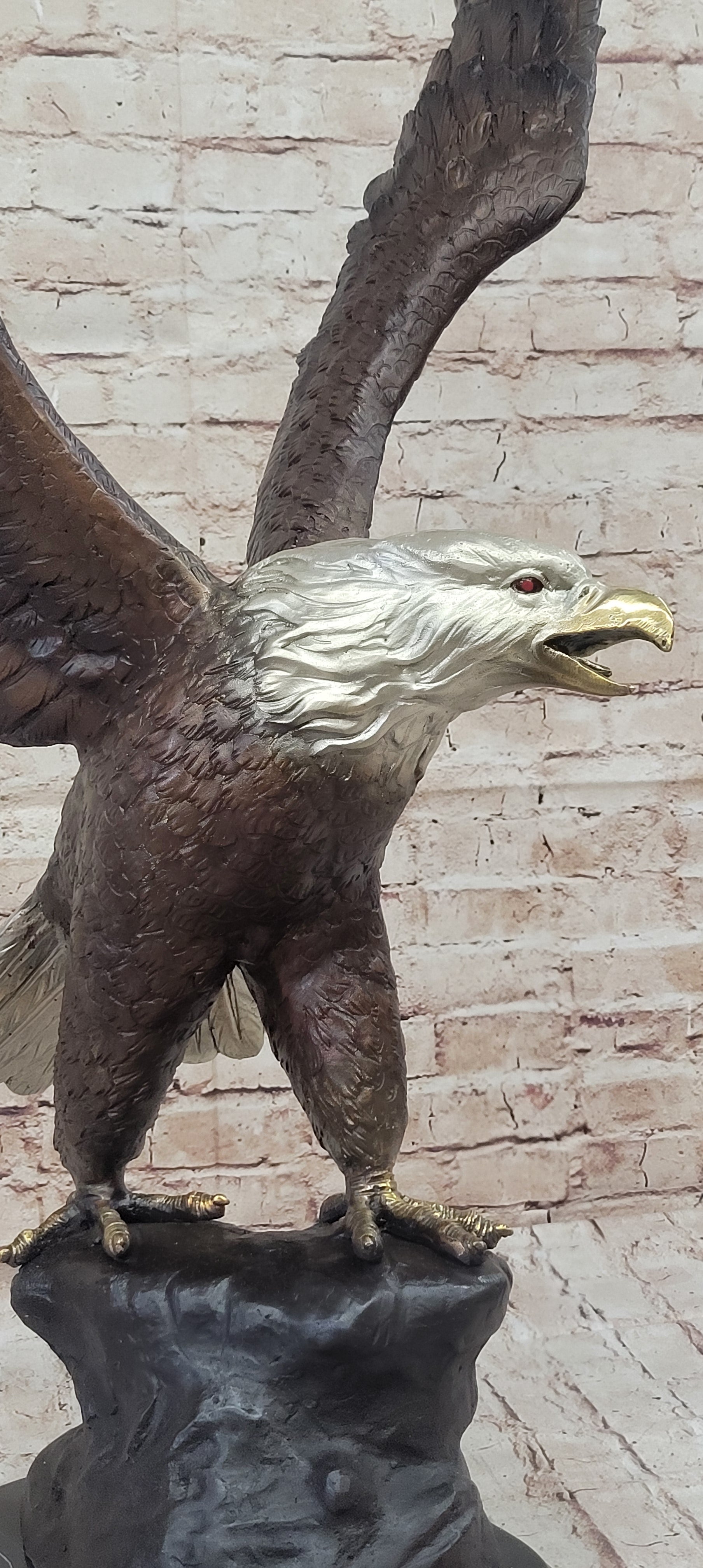 American Bald Eagle Outstretched Wings Bronze Statue Sculpture Figure Marble Base 33" x 19"