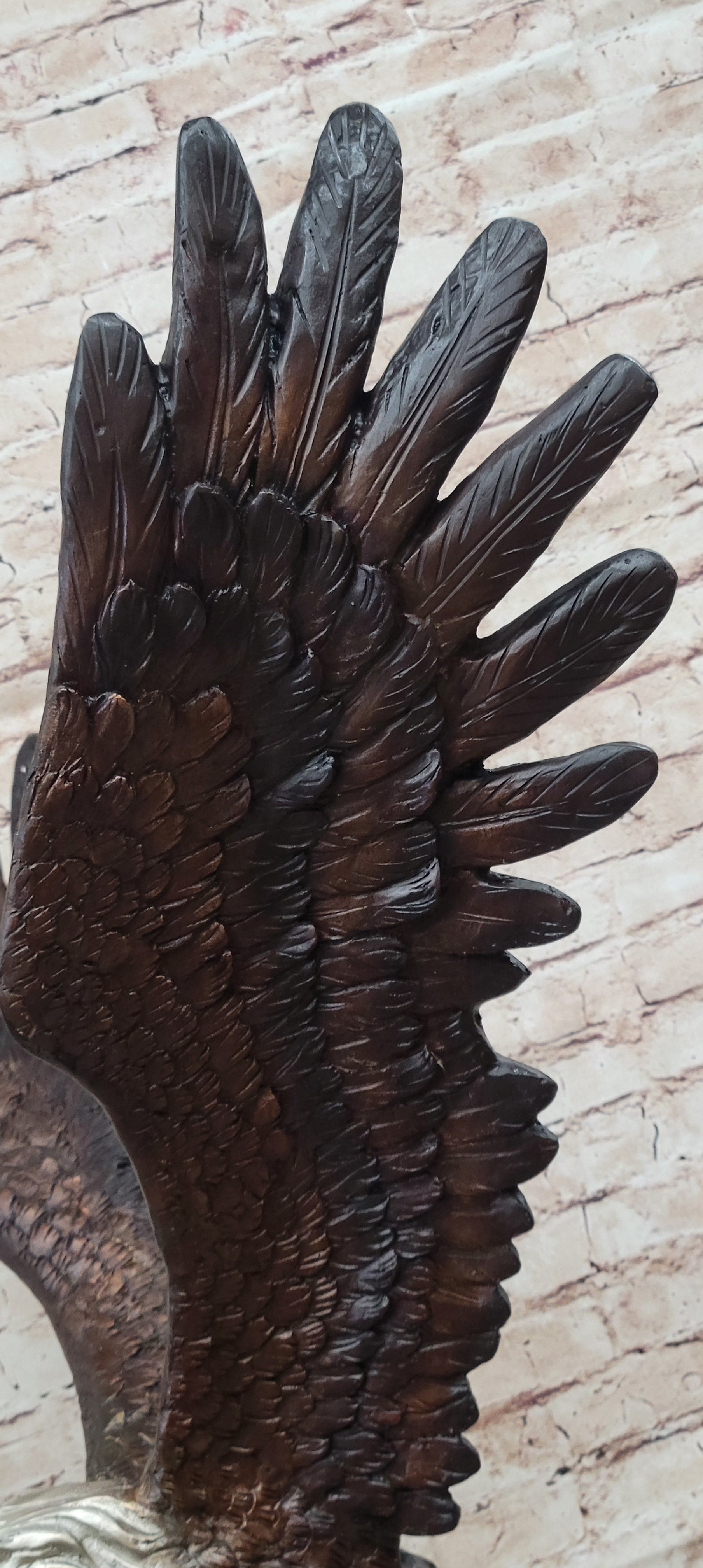 American Bald Eagle Outstretched Wings Bronze Statue Sculpture Figure Marble Base 33" x 19"