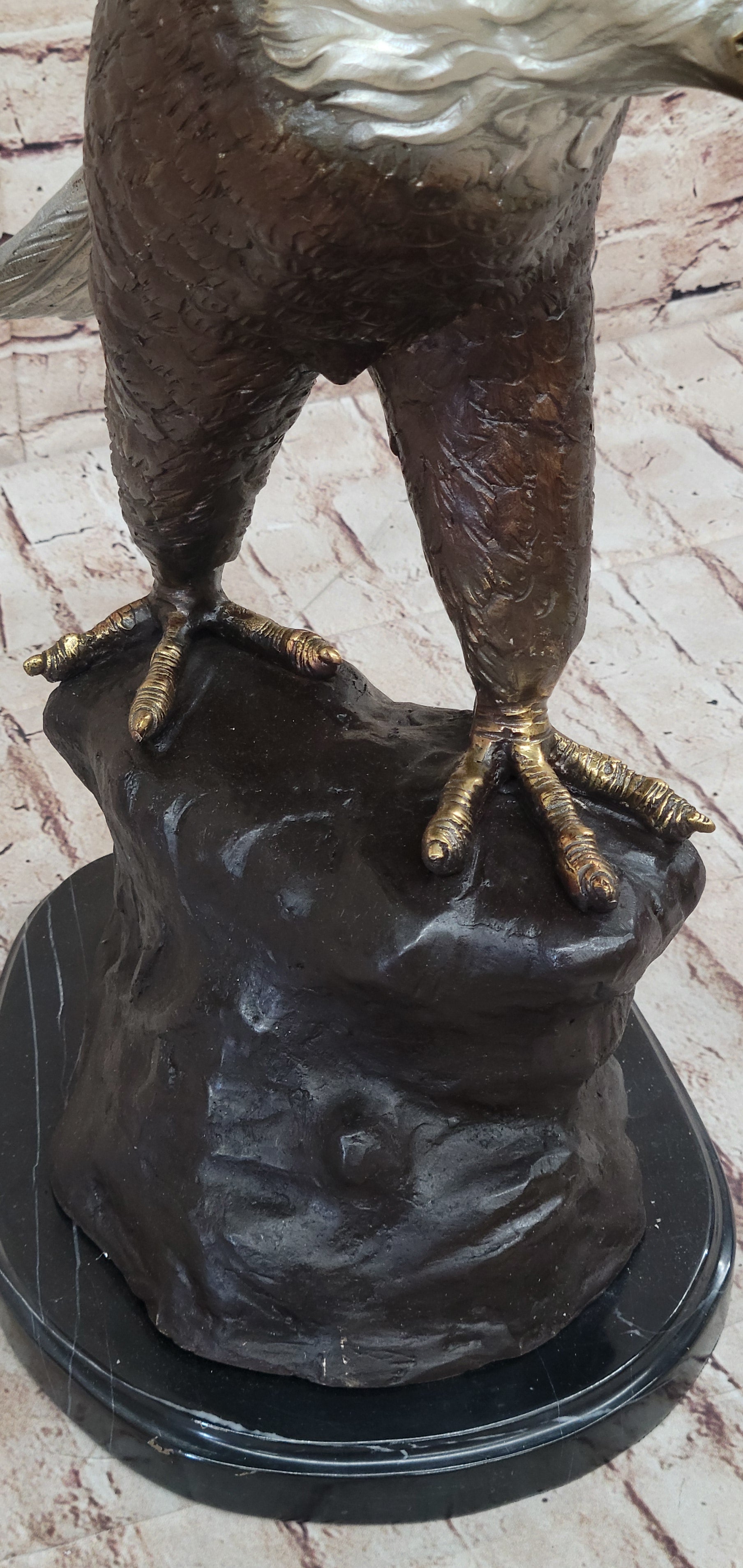 American Bald Eagle Outstretched Wings Bronze Statue Sculpture Figure Marble Base 33" x 19"