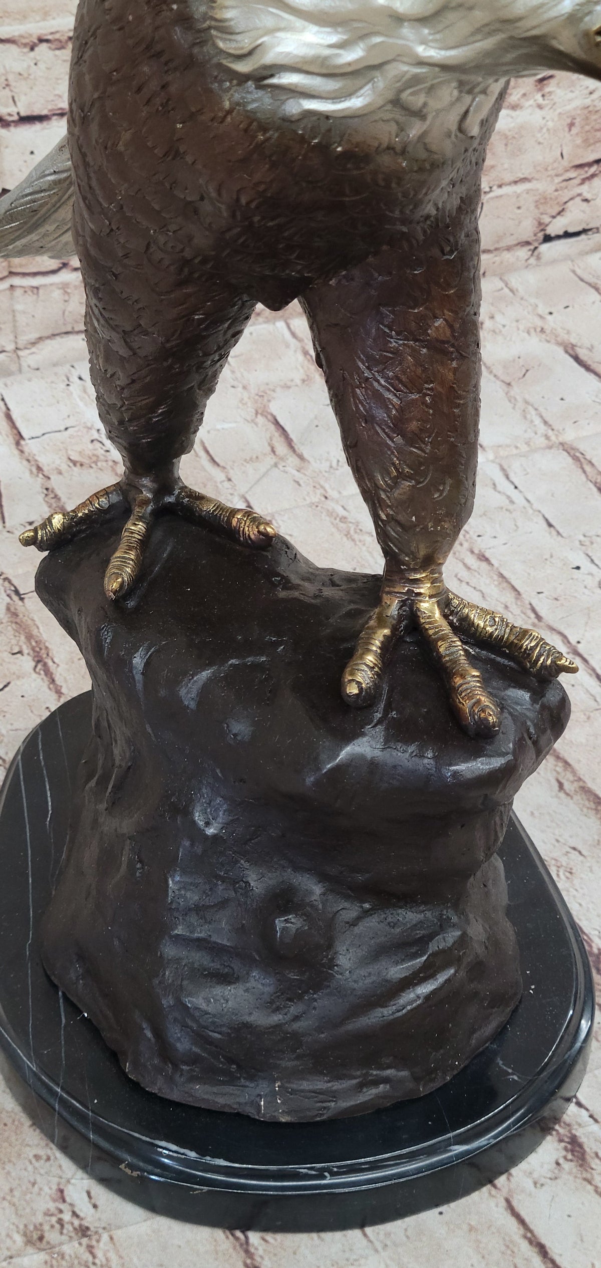 American Bald Eagle Outstretched Wings Bronze Statue Sculpture Figure Marble Base 33" x 19"