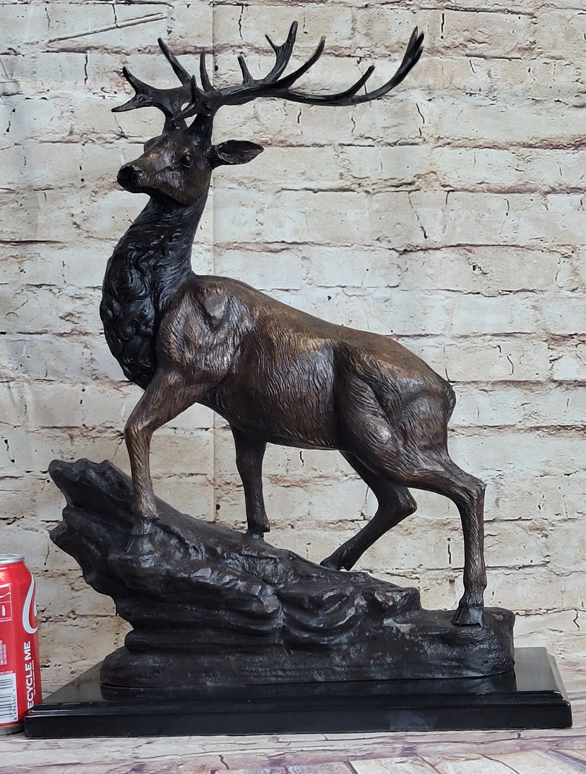 Elk Reindeer Caribou Stag Buck Wildlife Bronze Statue Sculpture on Marble Base