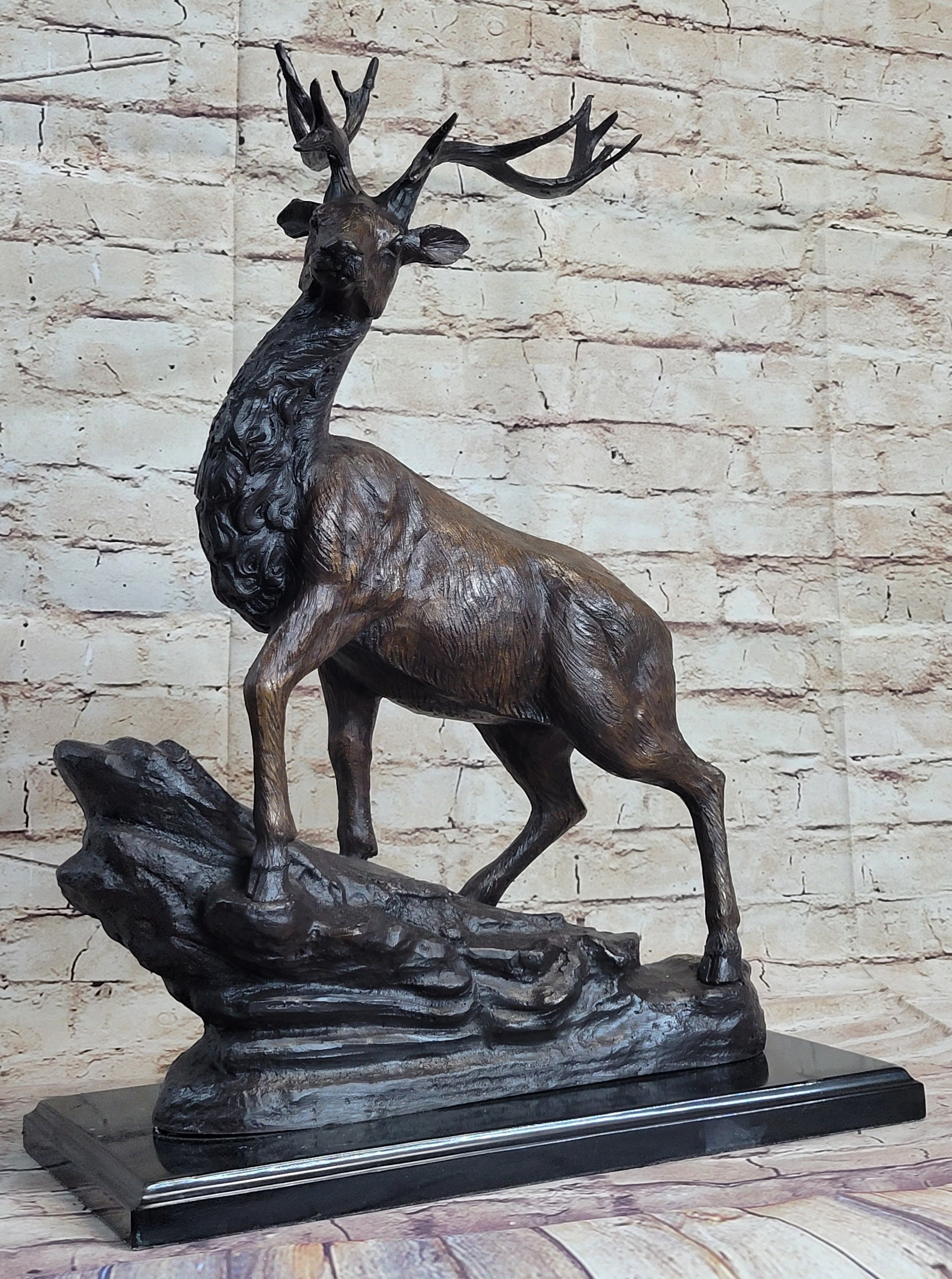 Elk Reindeer Caribou Stag Buck Wildlife Bronze Statue Sculpture on Marble Base