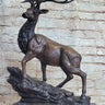 Elk Reindeer Caribou Stag Buck Wildlife Bronze Statue Sculpture on Marble Base