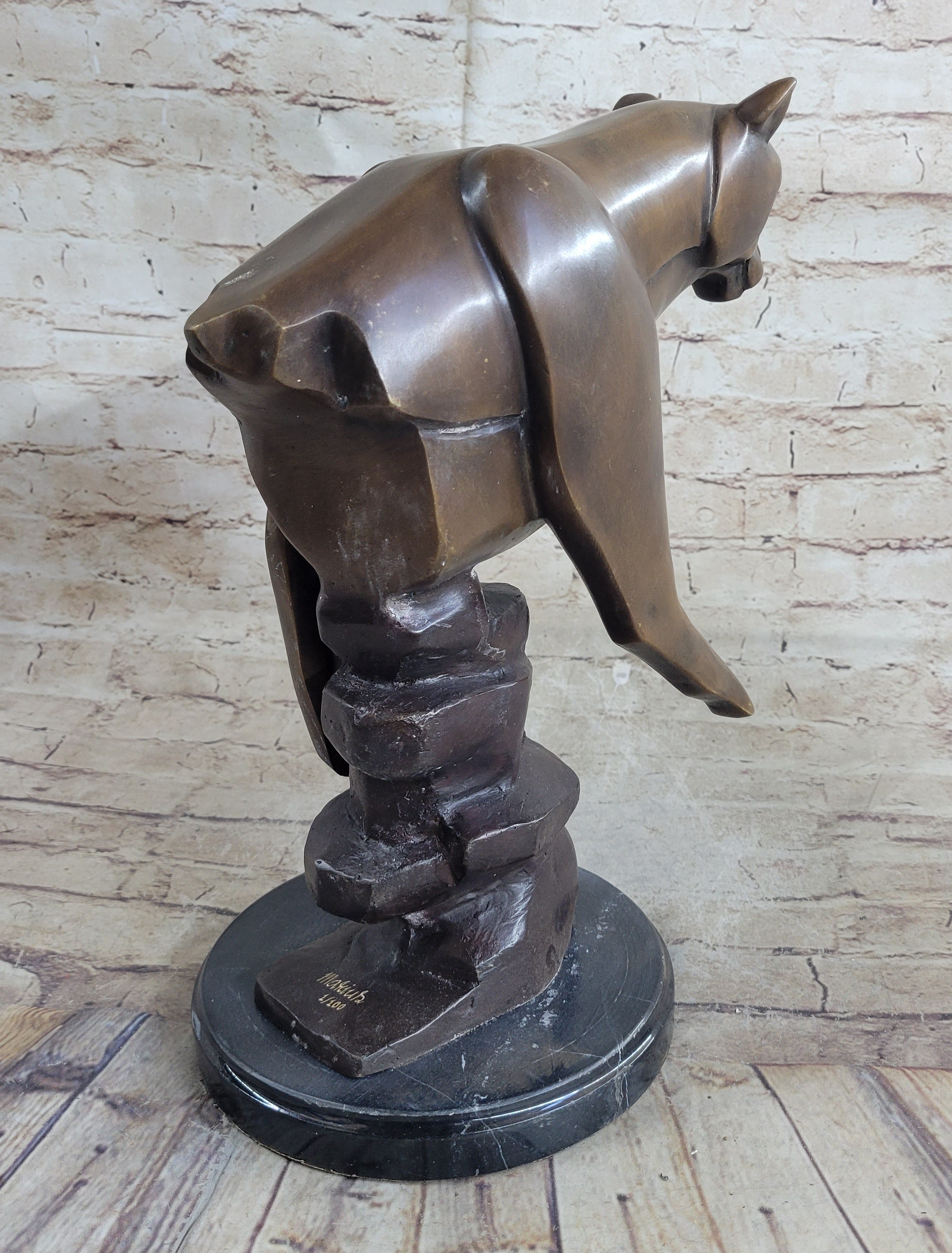 Limited Edition Marius Cougar Female Lion Bronze Sculpture Marble Statue Figurine