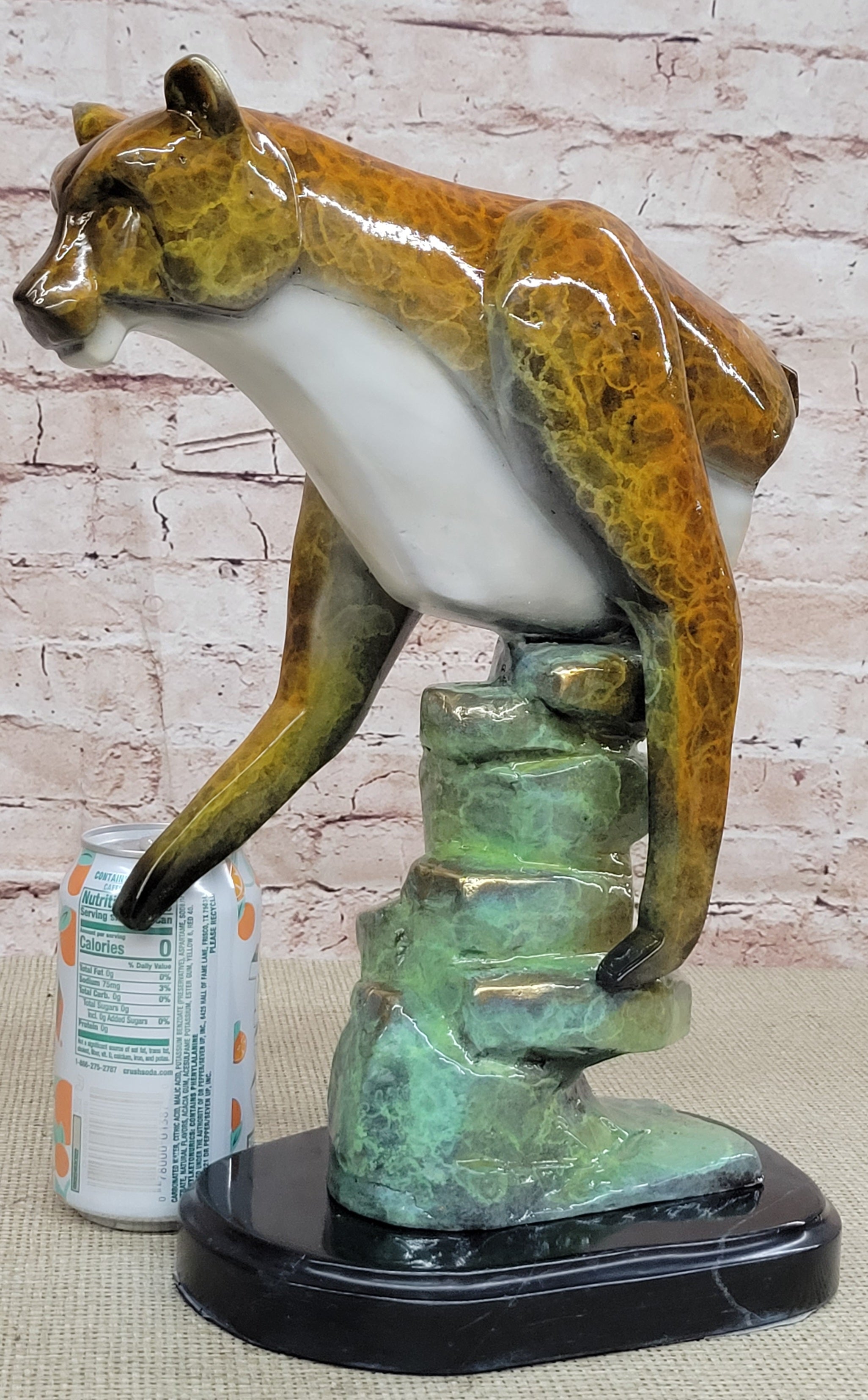 Bronze Metal Cougar Mountain Lion w/ Glazed Patina Finish Statue Sculpture Limited Edition 14" x 10"