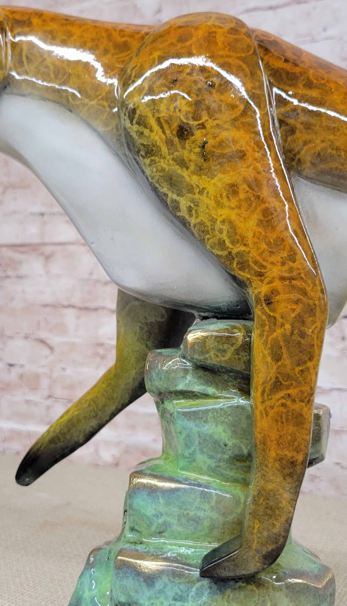 Bronze Metal Cougar Mountain Lion w/ Glazed Patina Finish Statue Sculpture Limited Edition 14" x 10"