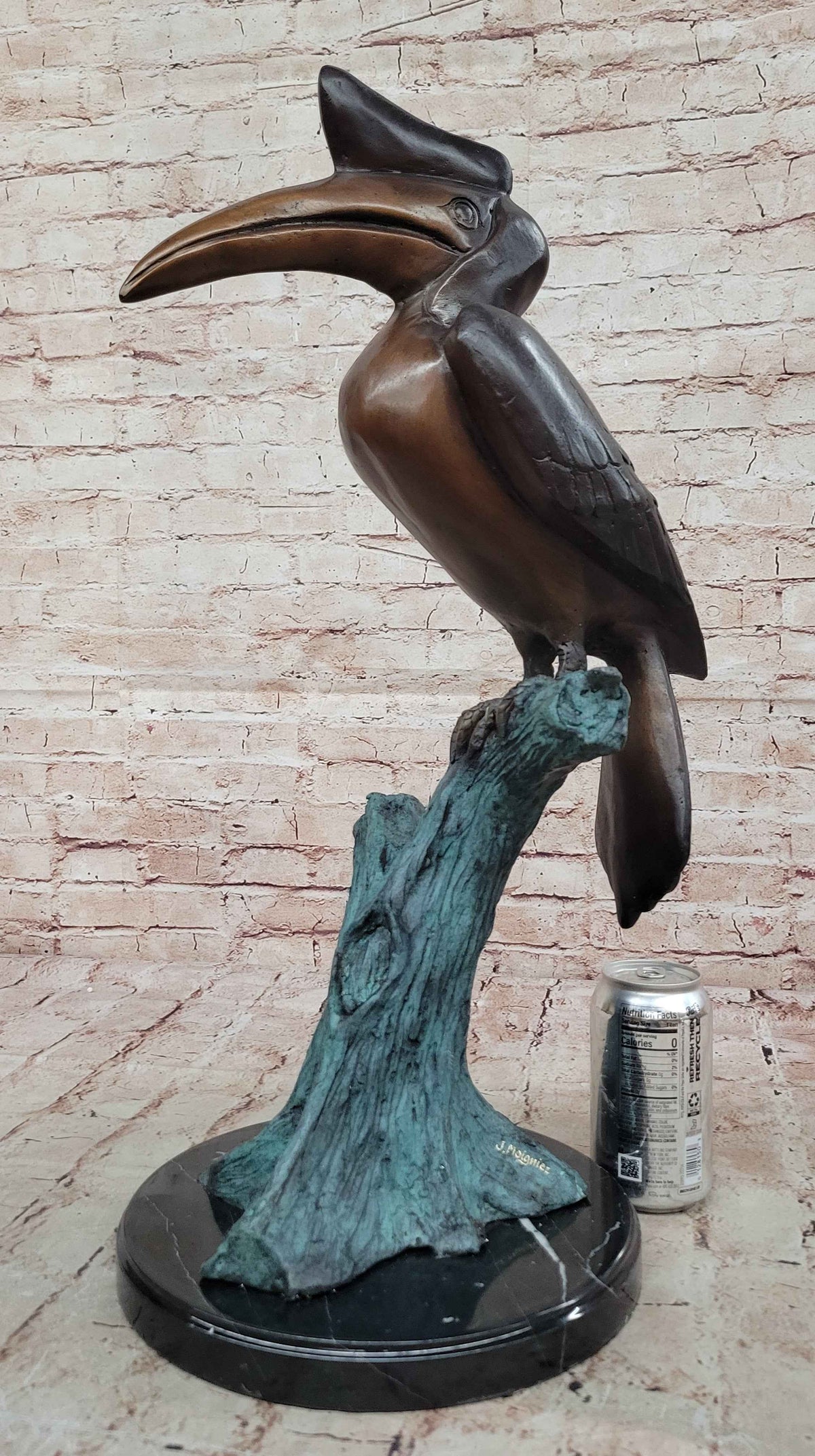 Bronze Hornbill Bird Sculpture by J. Moigniez on Marble Base