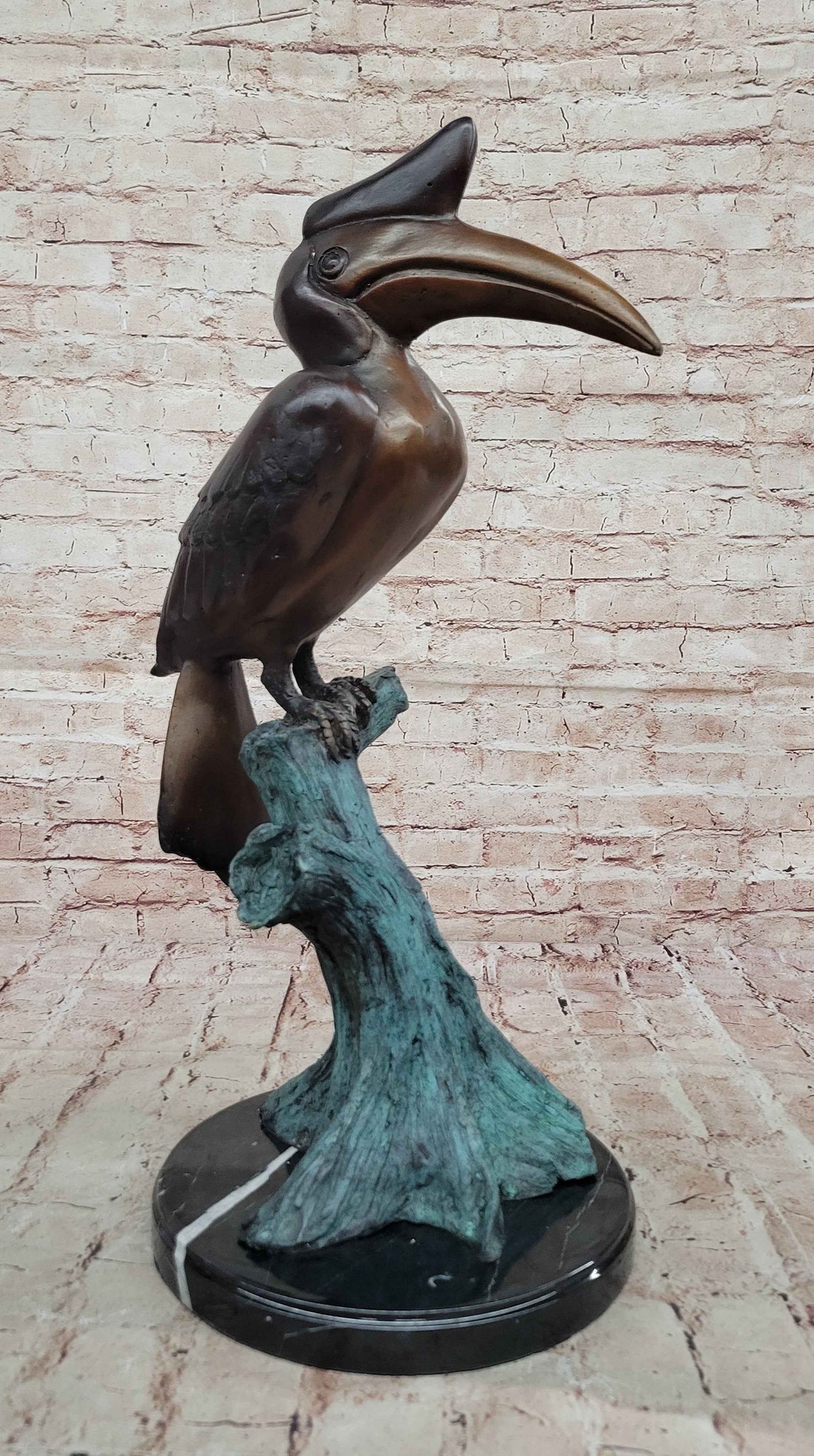 Bronze Hornbill Bird Sculpture by J. Moigniez on Marble Base