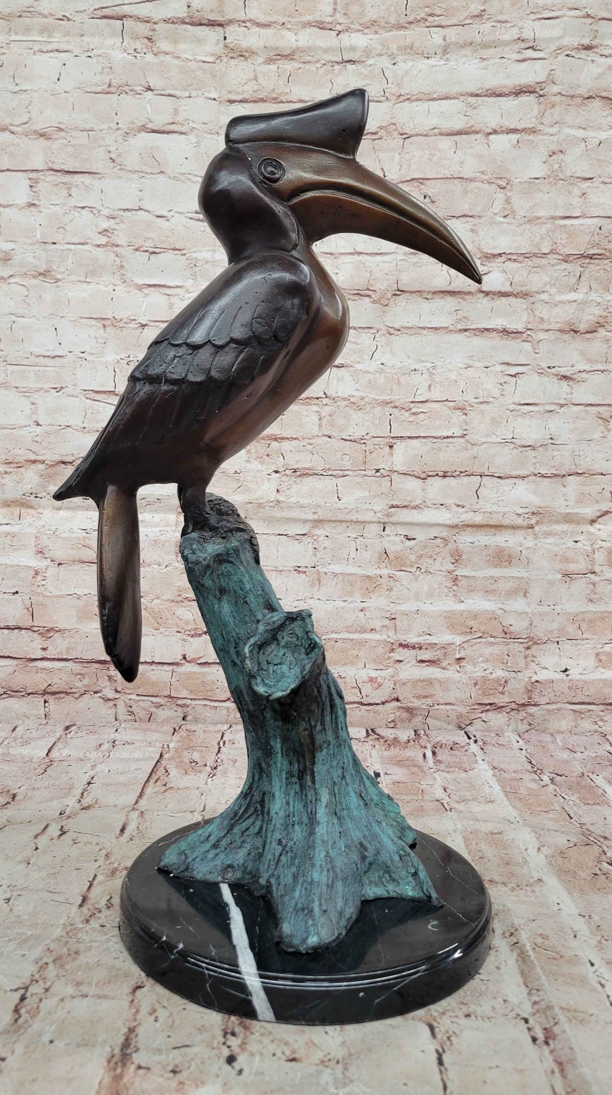 Bronze Hornbill Bird Sculpture by J. Moigniez on Marble Base