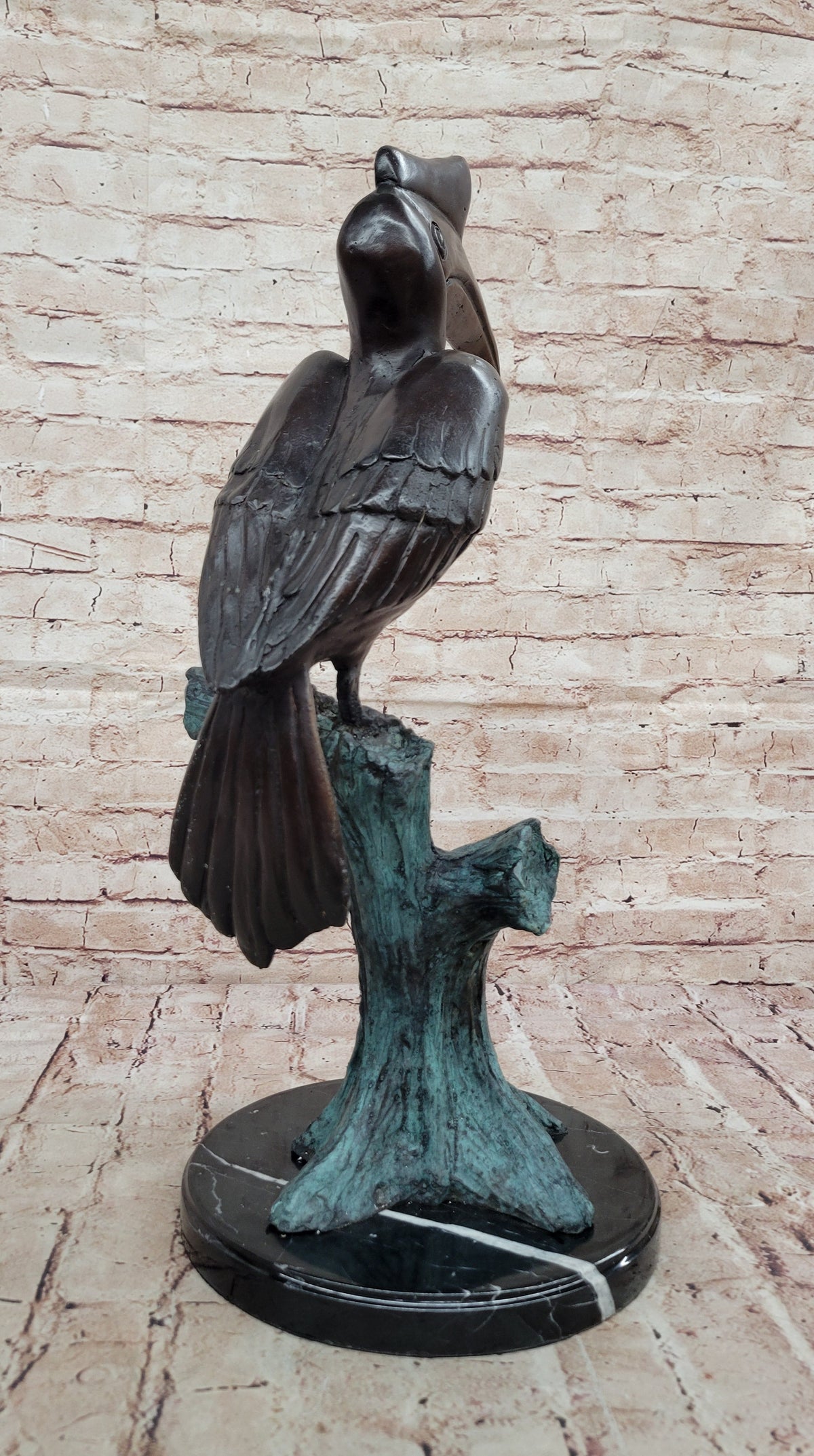 Bronze Hornbill Bird Sculpture by J. Moigniez on Marble Base