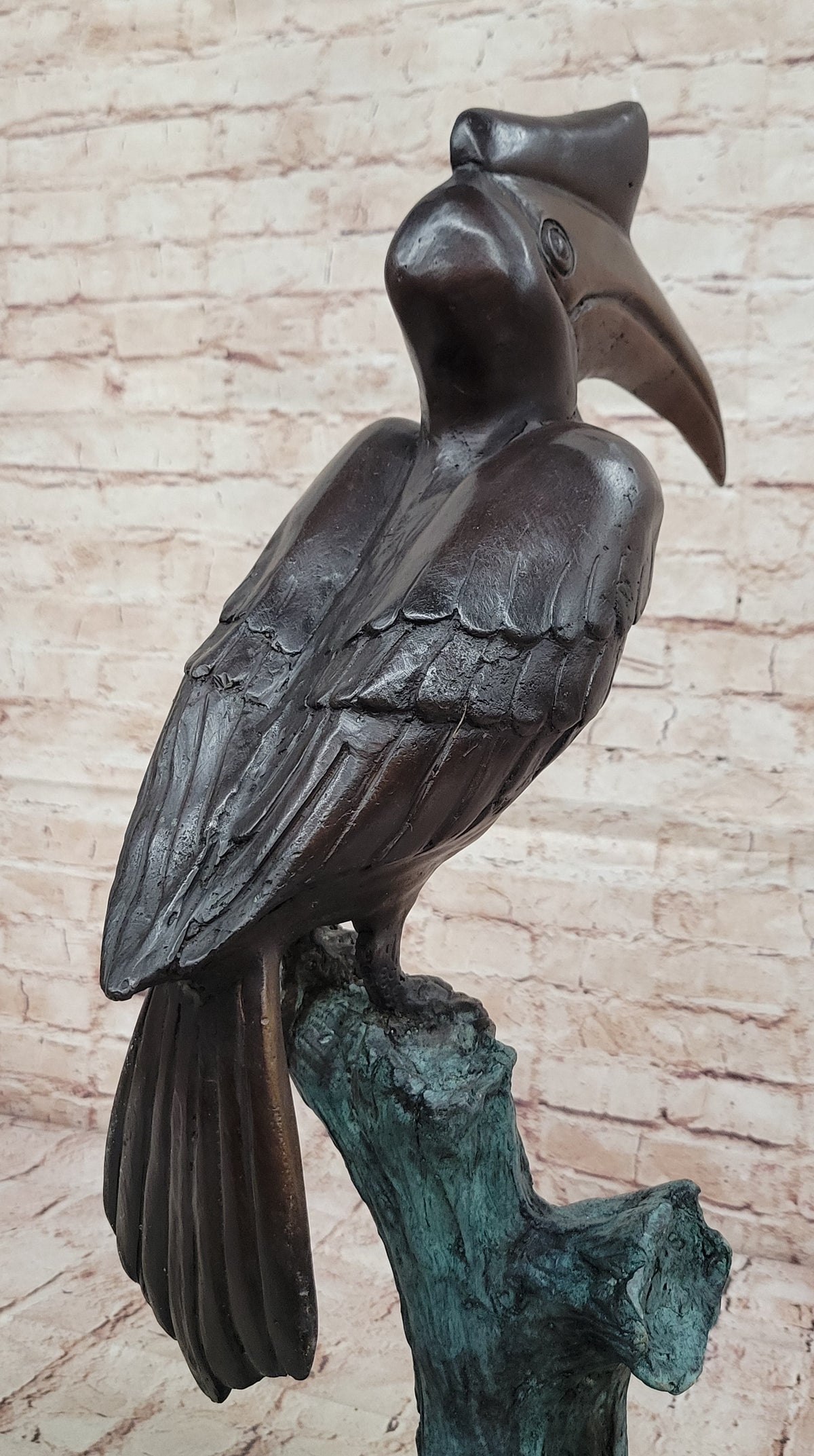 Bronze Hornbill Bird Sculpture by J. Moigniez on Marble Base