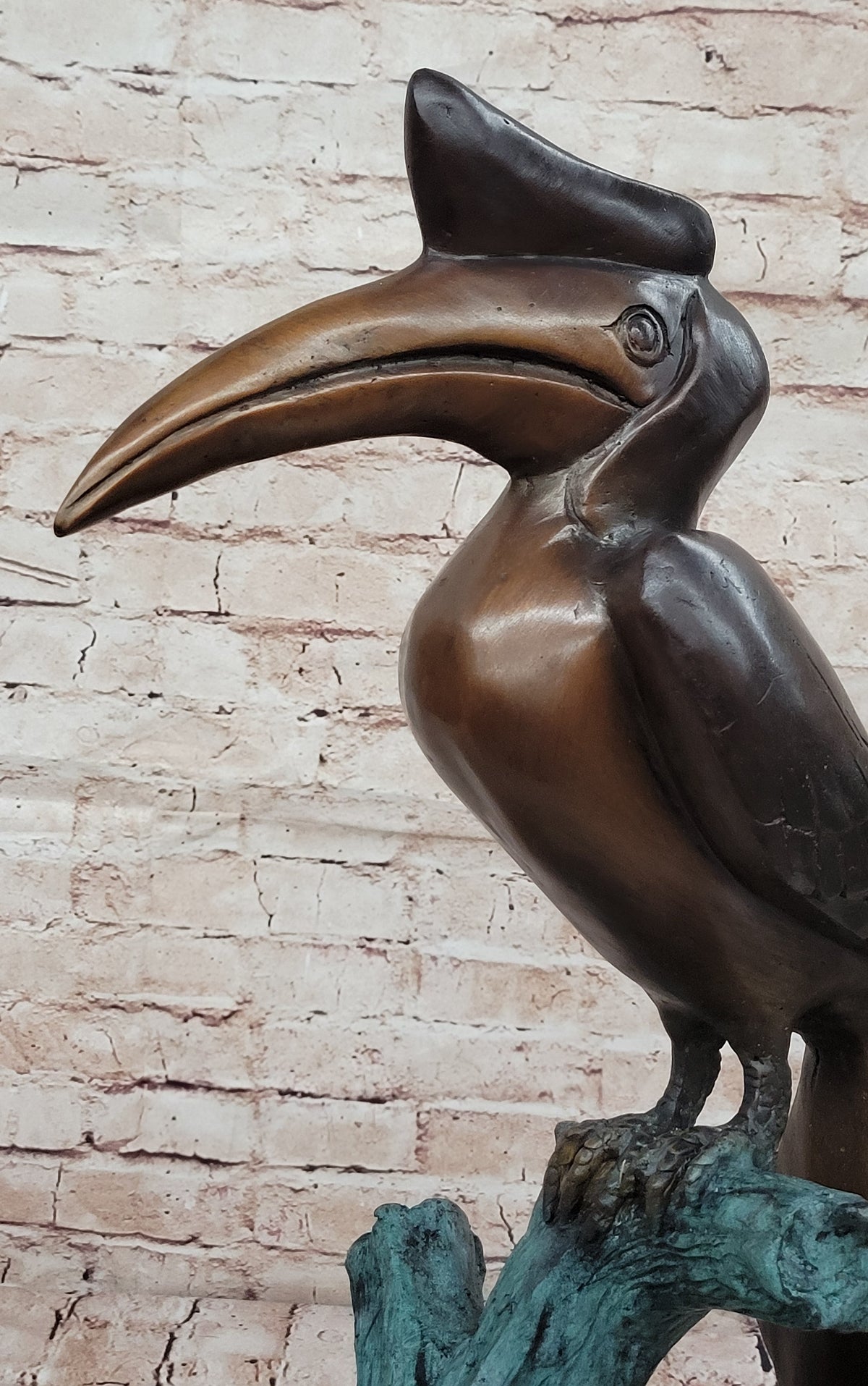Bronze Hornbill Bird Sculpture by J. Moigniez on Marble Base