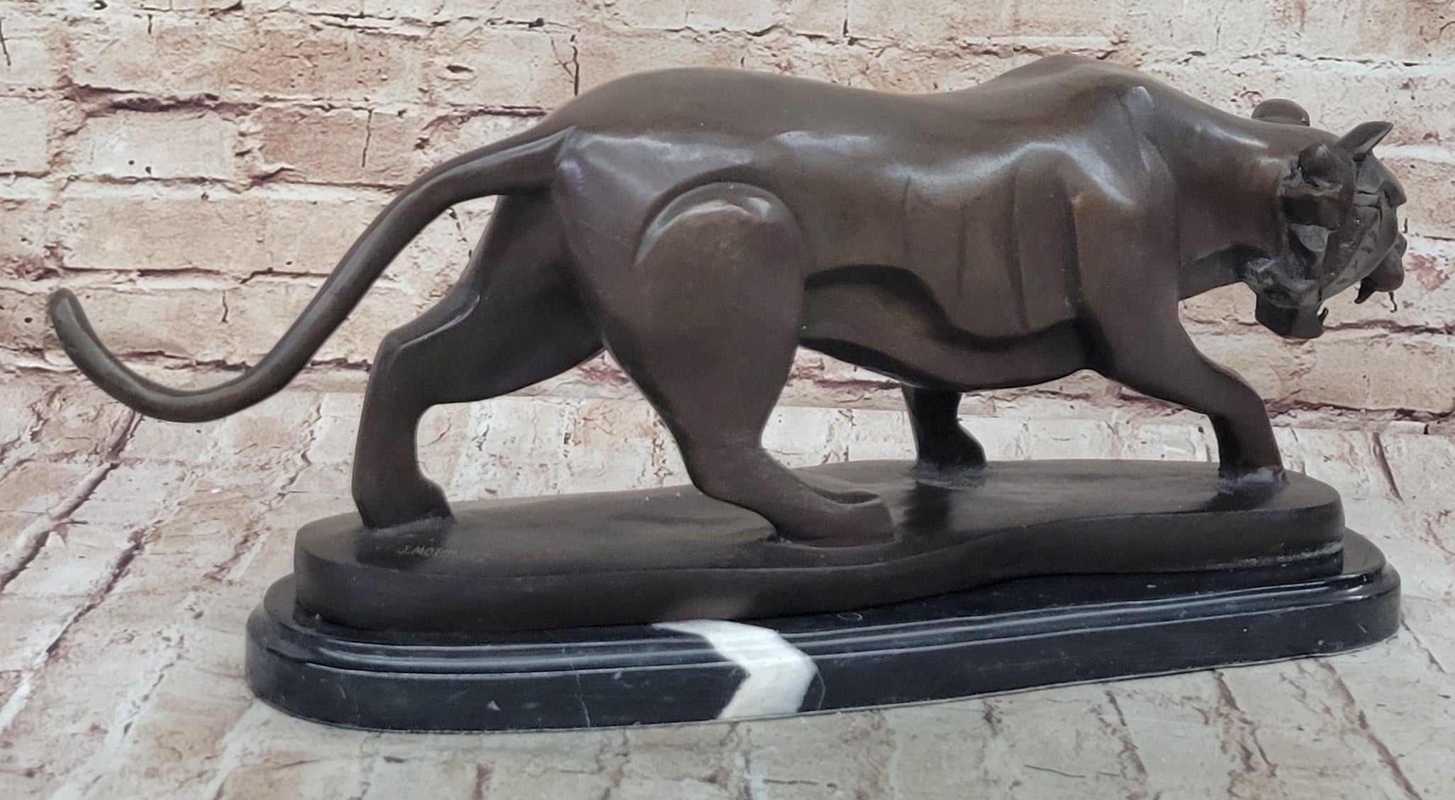 Modern Art Saber Tooth Tiger Bronze Metal Statue Sculpture Collectible Predator 9" x 22"