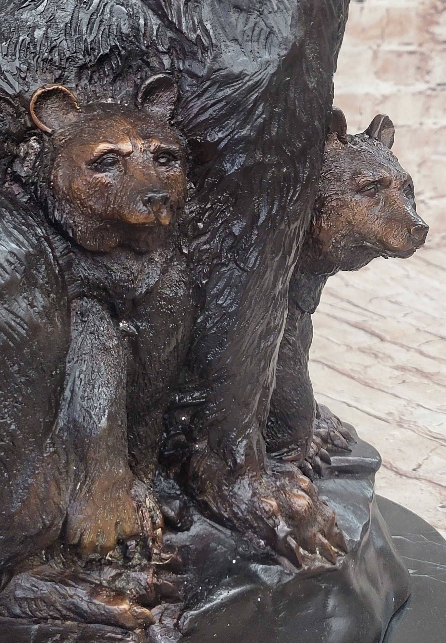 Mother Bear and Cubs - Bronze Metal Sculpture Statue Figure Signed Art Moigniez