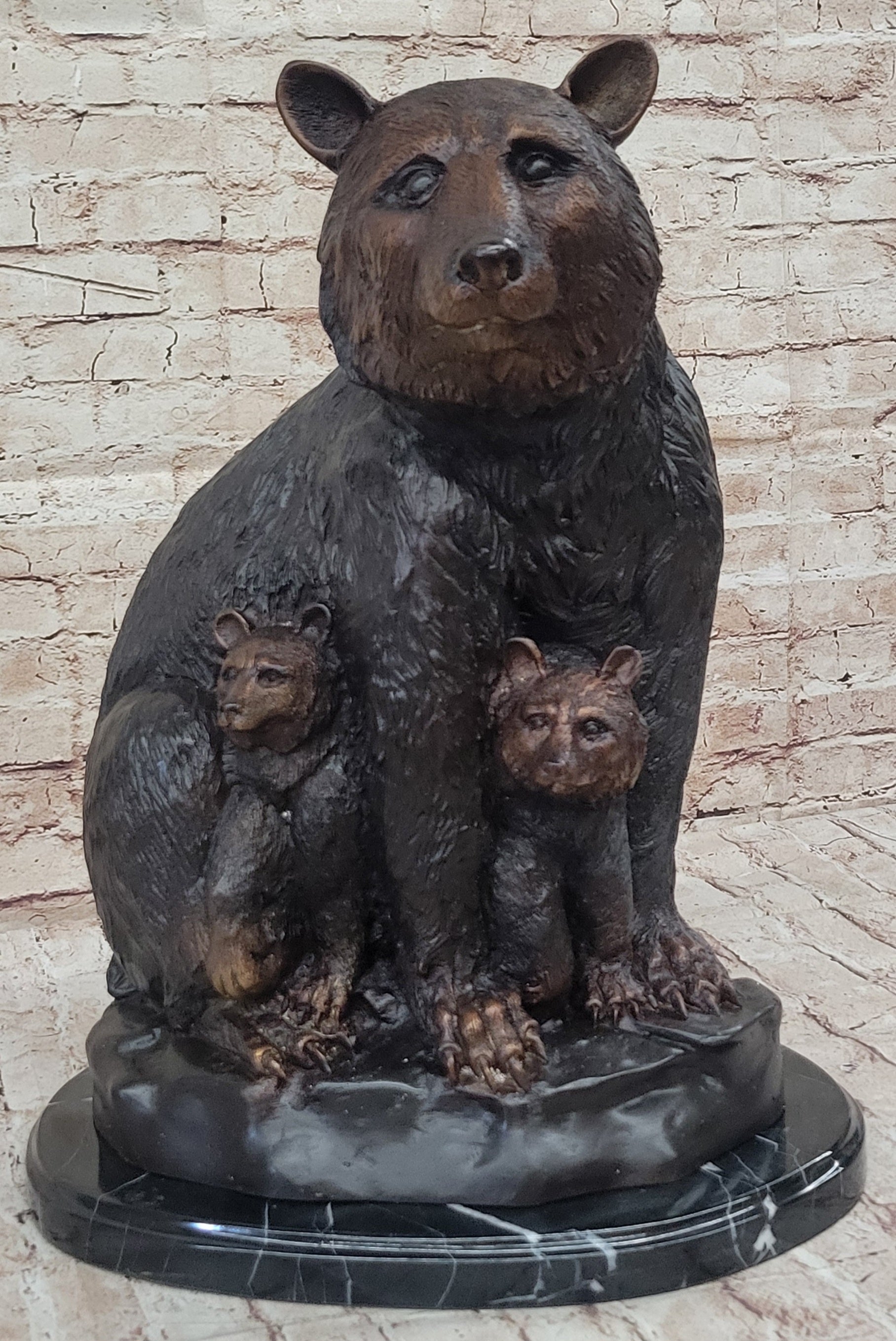 Mother Bear and Cubs - Bronze Metal Sculpture Statue Figure Signed Art Moigniez