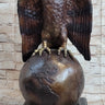 American Bald Eagle Perched on Globe Planet Earth Bronze Statue Sculpture Art