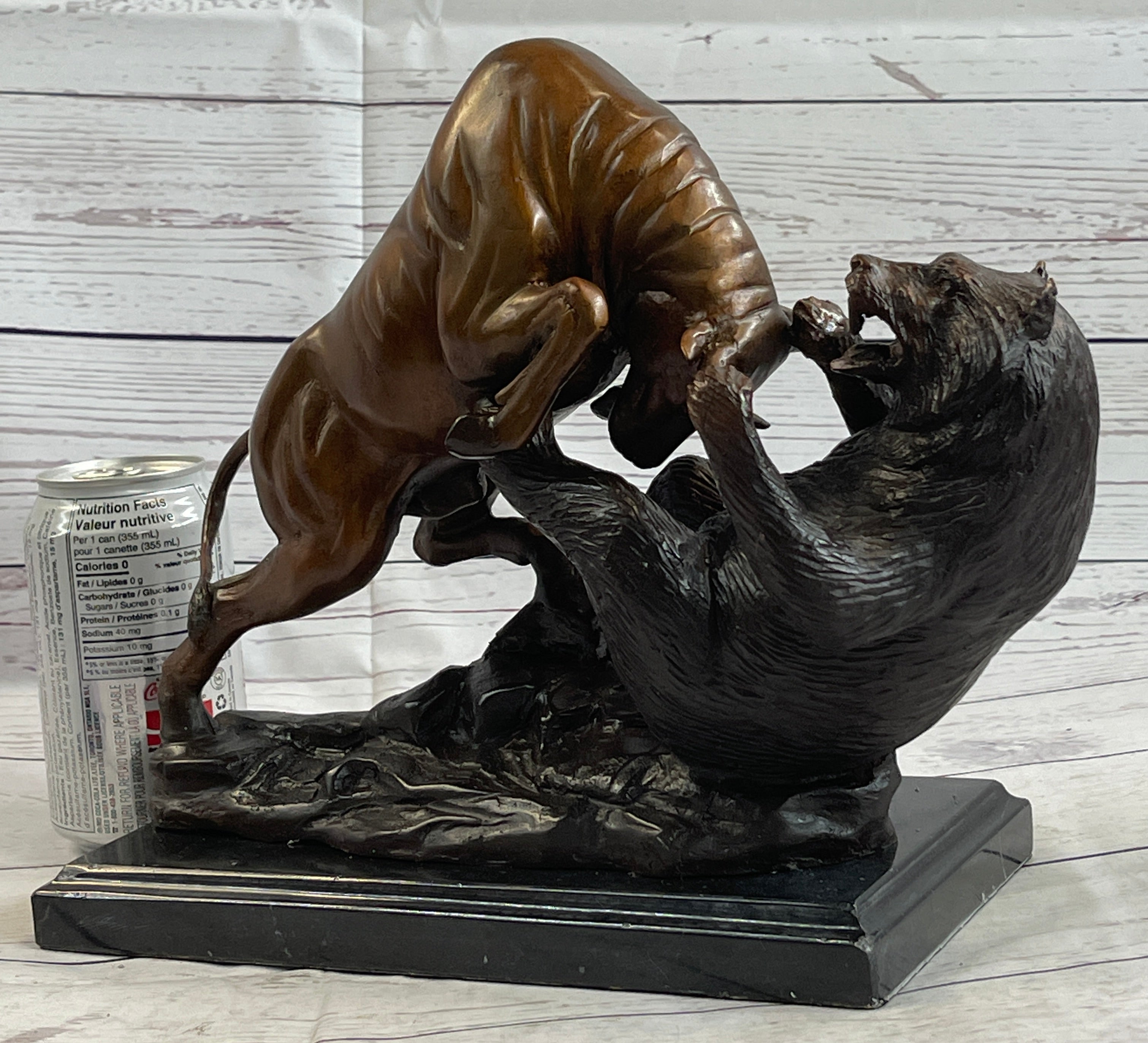 Bull vs Bear Bronze Metal Statue Sculpture Decor Stock Market 10" x 13"
