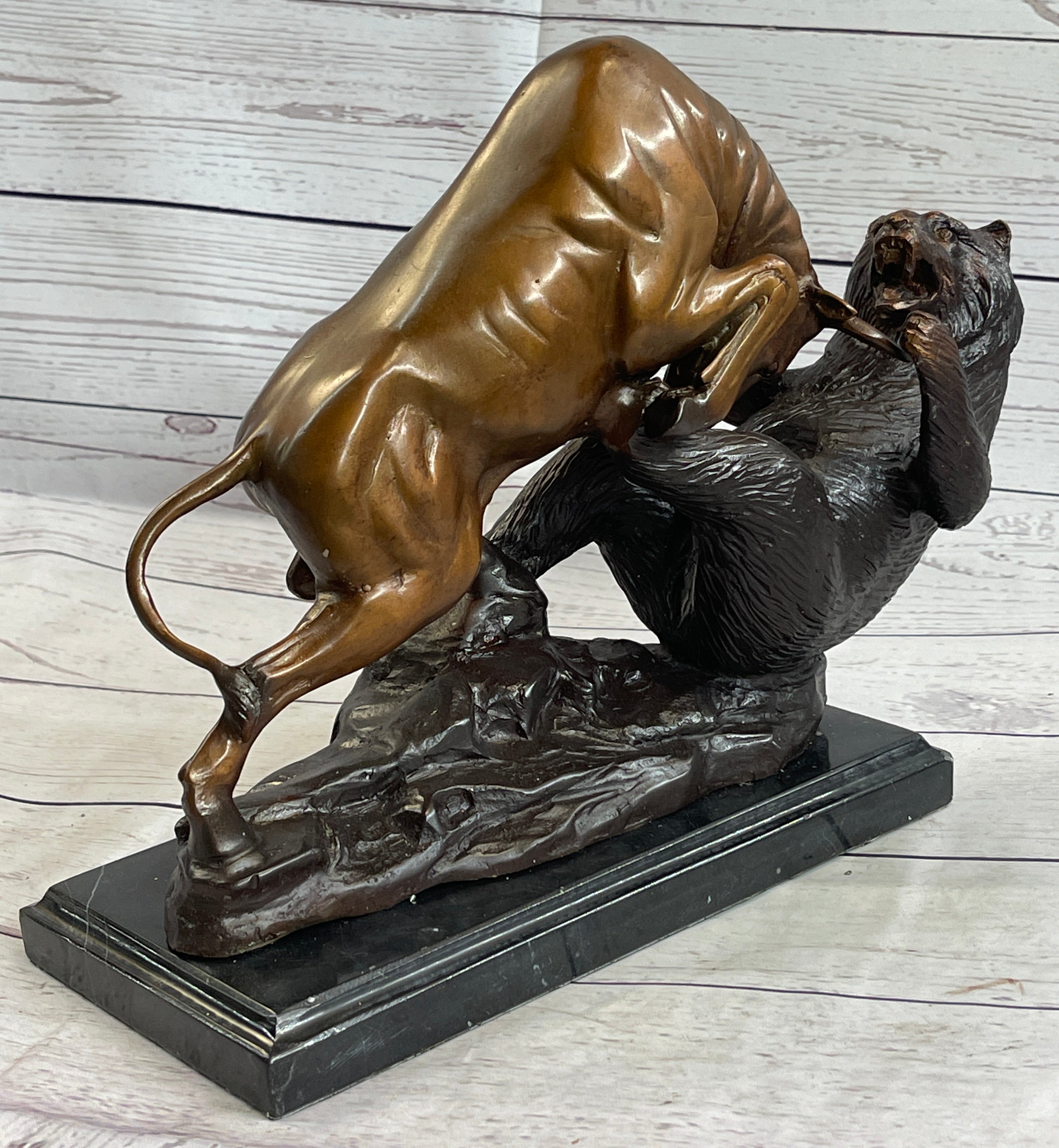 Bull vs Bear Bronze Metal Statue Sculpture Decor Stock Market 10" x 13"
