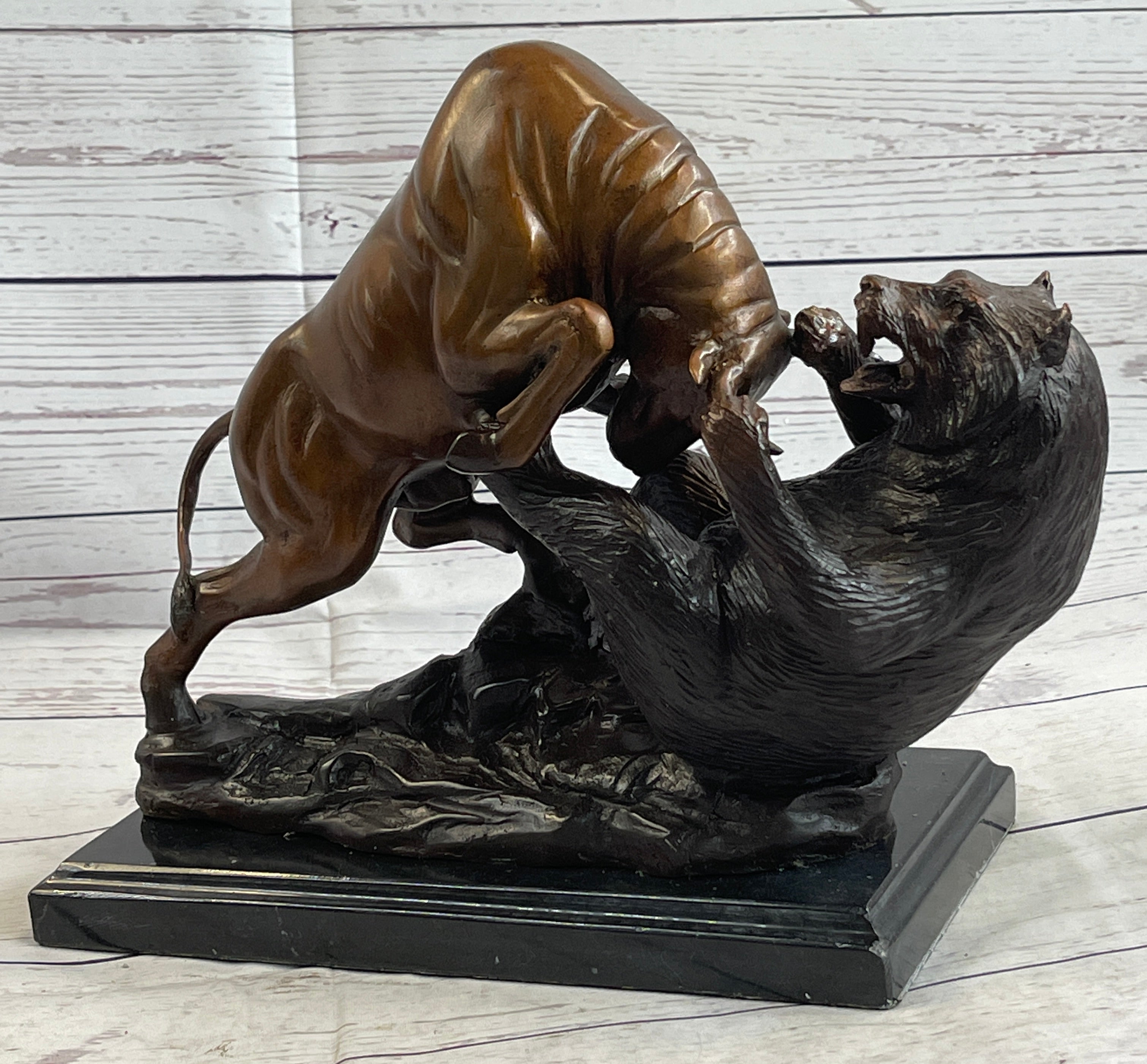 Bull vs Bear Bronze Metal Statue Sculpture Decor Stock Market 10" x 13"