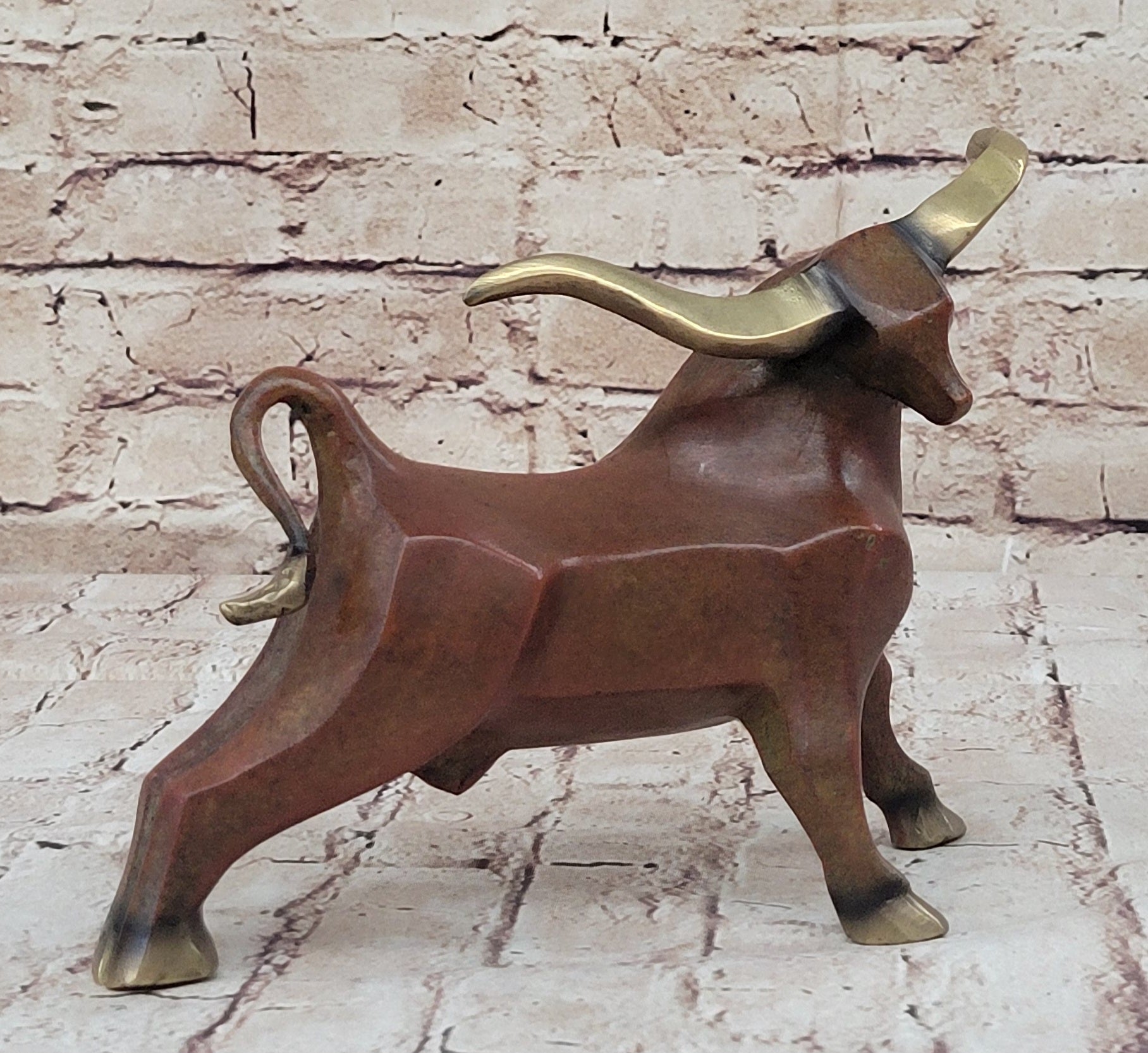 Abstract Bronze Metal Longhorn Cattle Bull Sculpture Statue Figurine Signed & Numbered Art