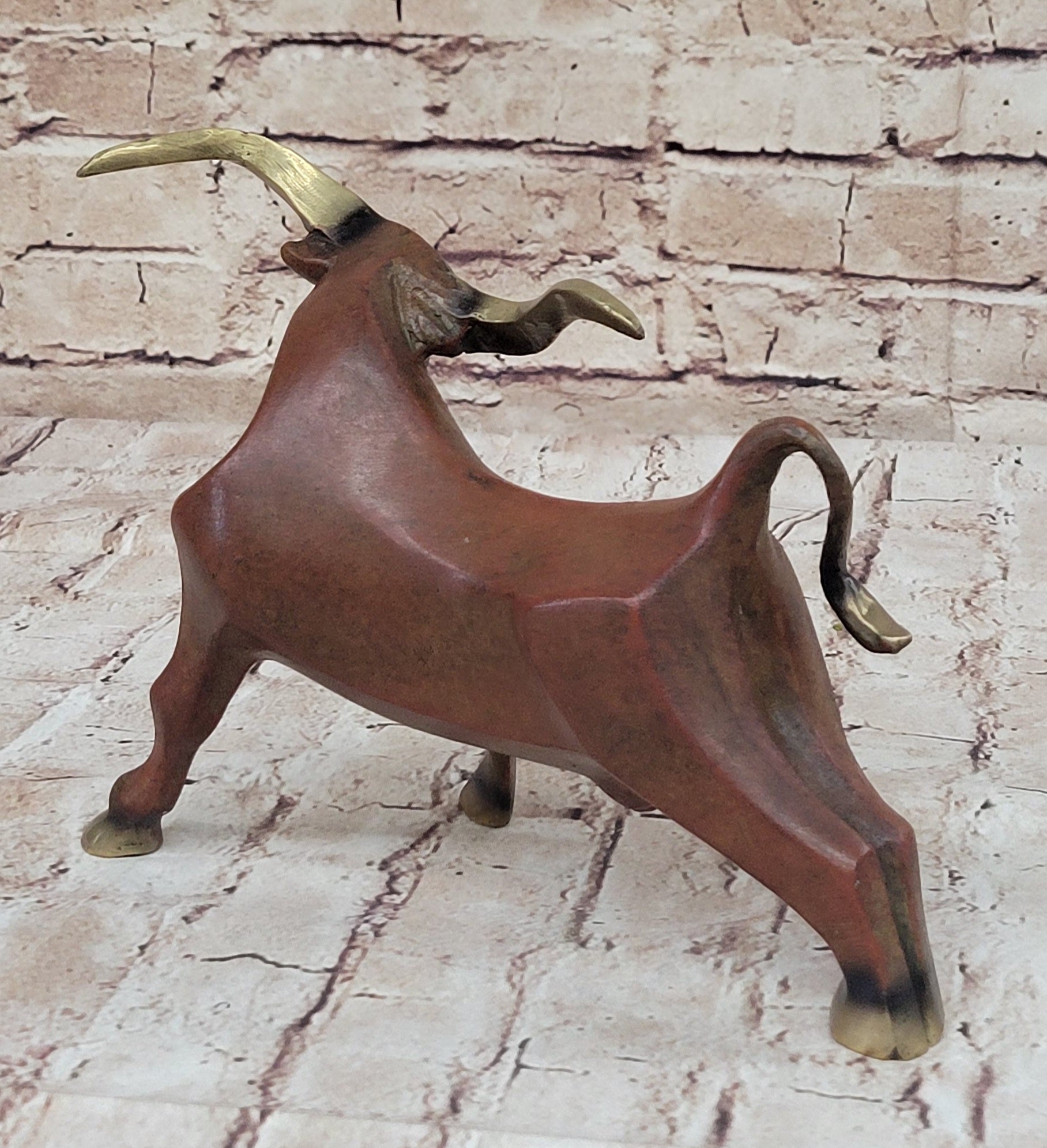 Abstract Bronze Metal Longhorn Cattle Bull Sculpture Statue Figurine Signed & Numbered Art