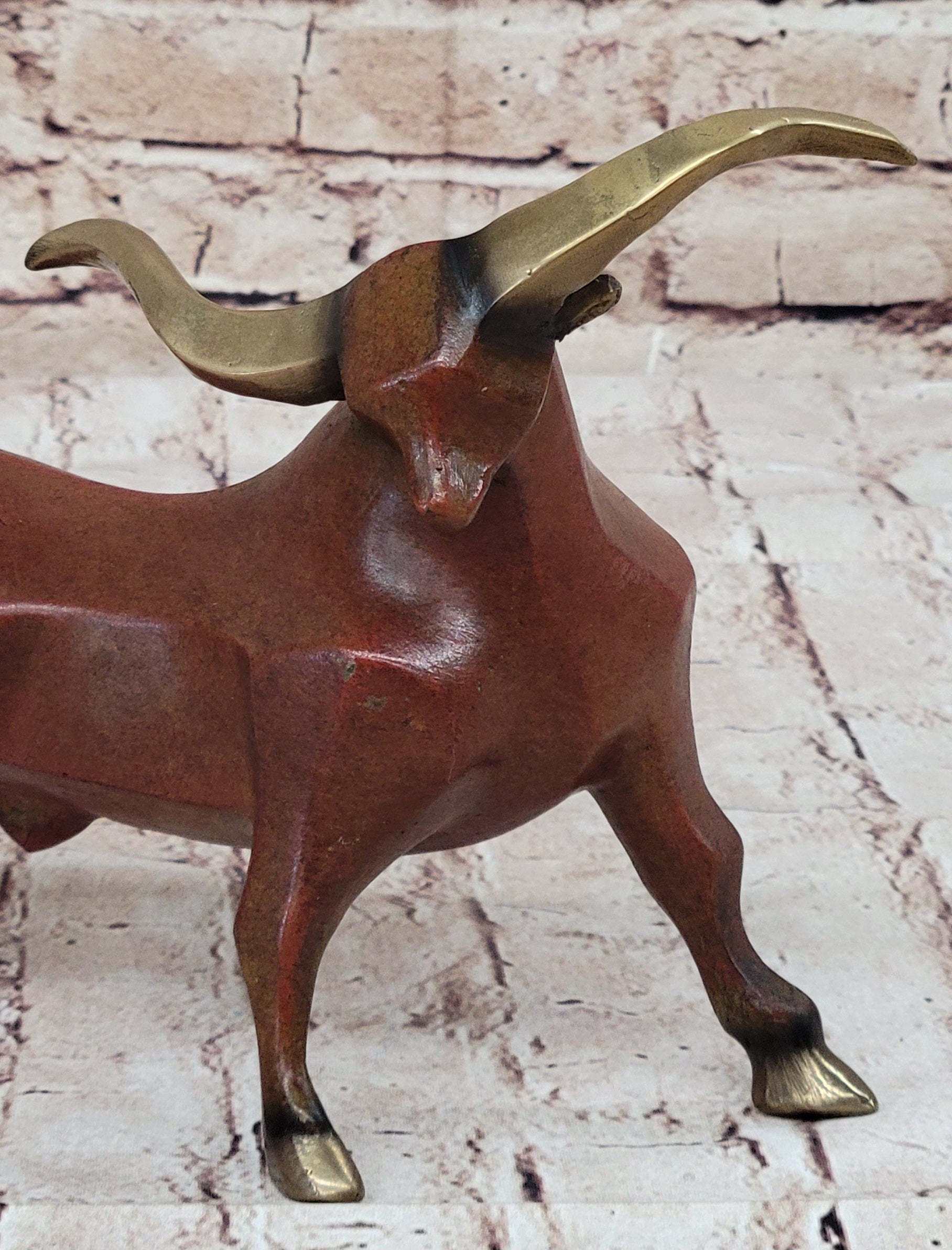 Abstract Bronze Metal Longhorn Cattle Bull Sculpture Statue Figurine Signed & Numbered Art