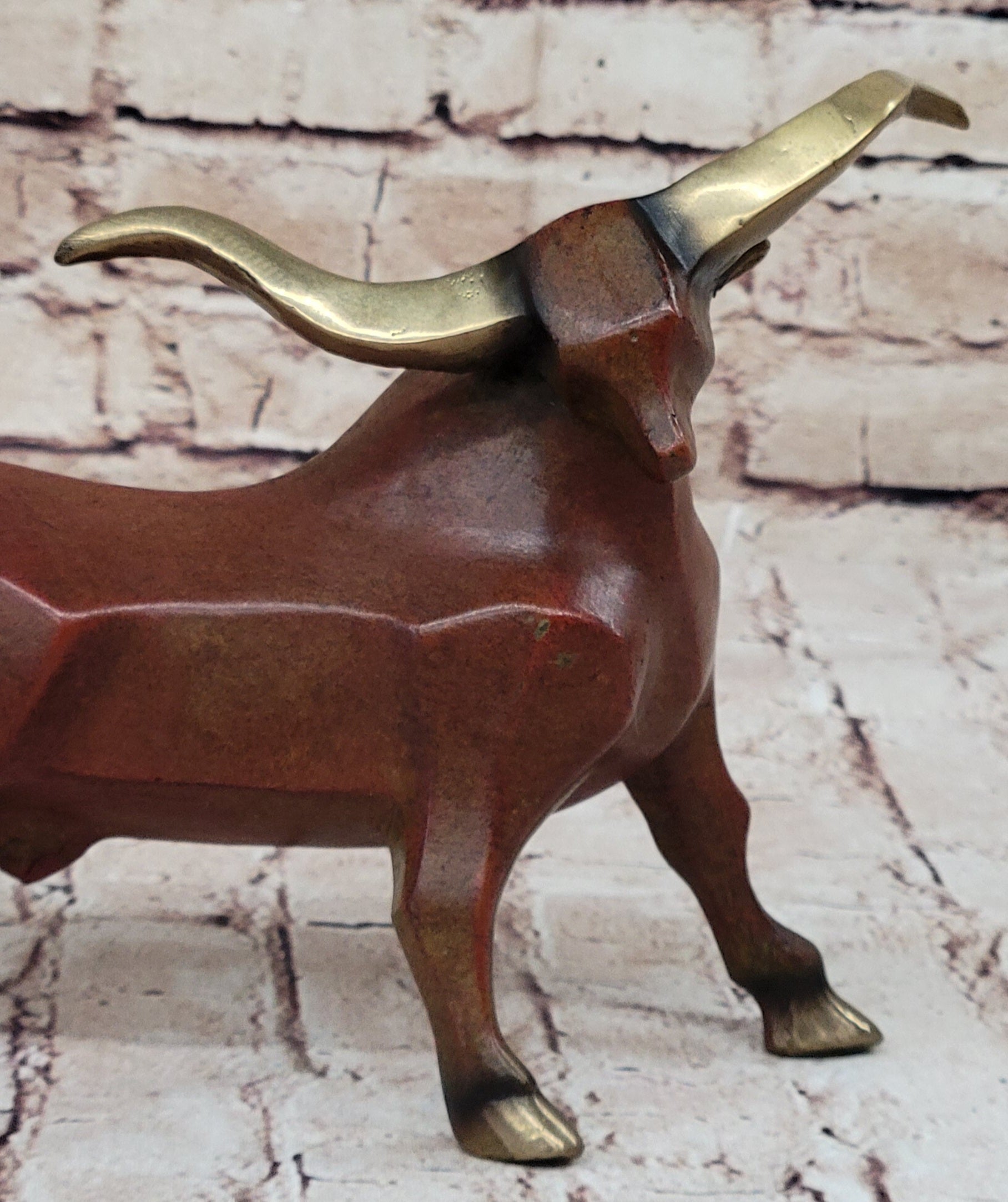 Abstract Bronze Metal Longhorn Cattle Bull Sculpture Statue Figurine Signed & Numbered Art