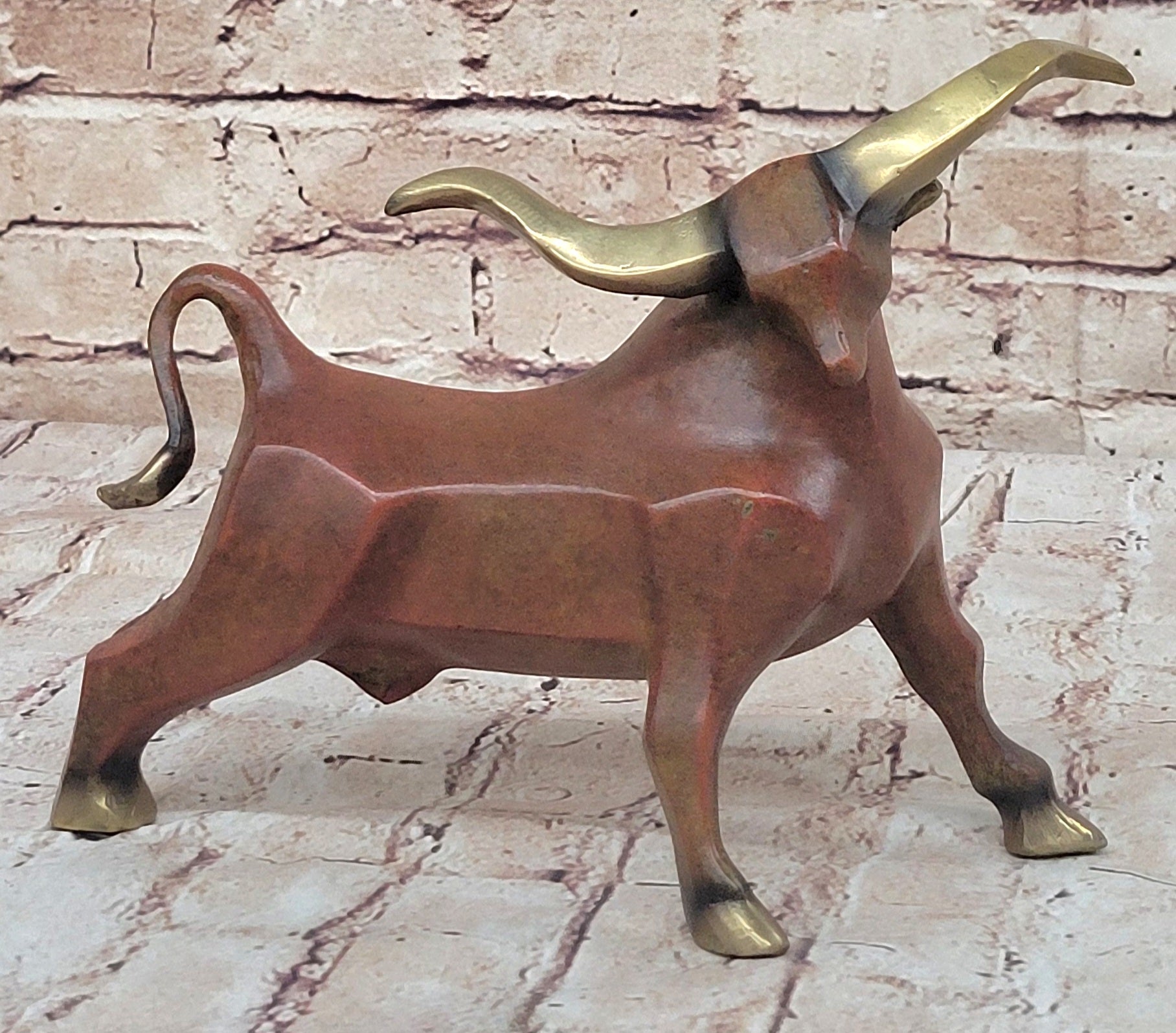 Abstract Bronze Metal Longhorn Cattle Bull Sculpture Statue Figurine Signed & Numbered Art