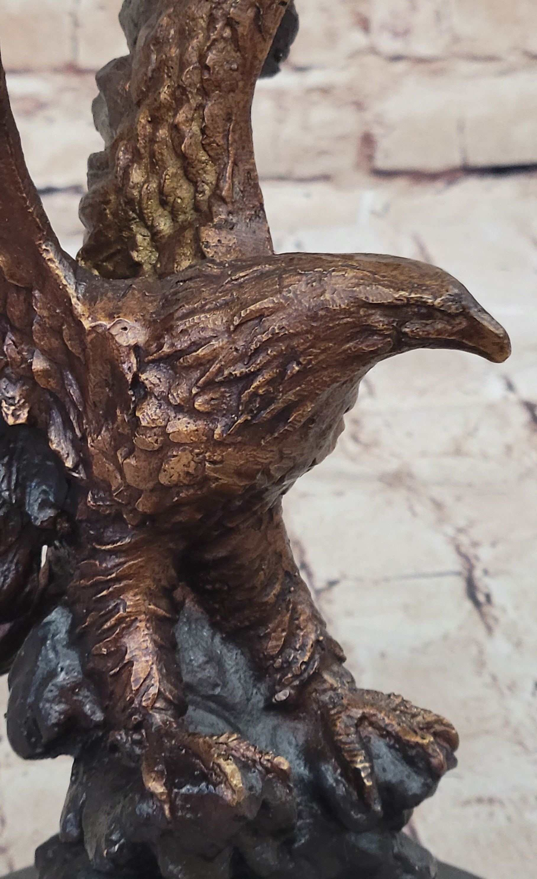 American Bald Eagle with Wings Spread Hot Cast Bronze Sculpture on Marble Base