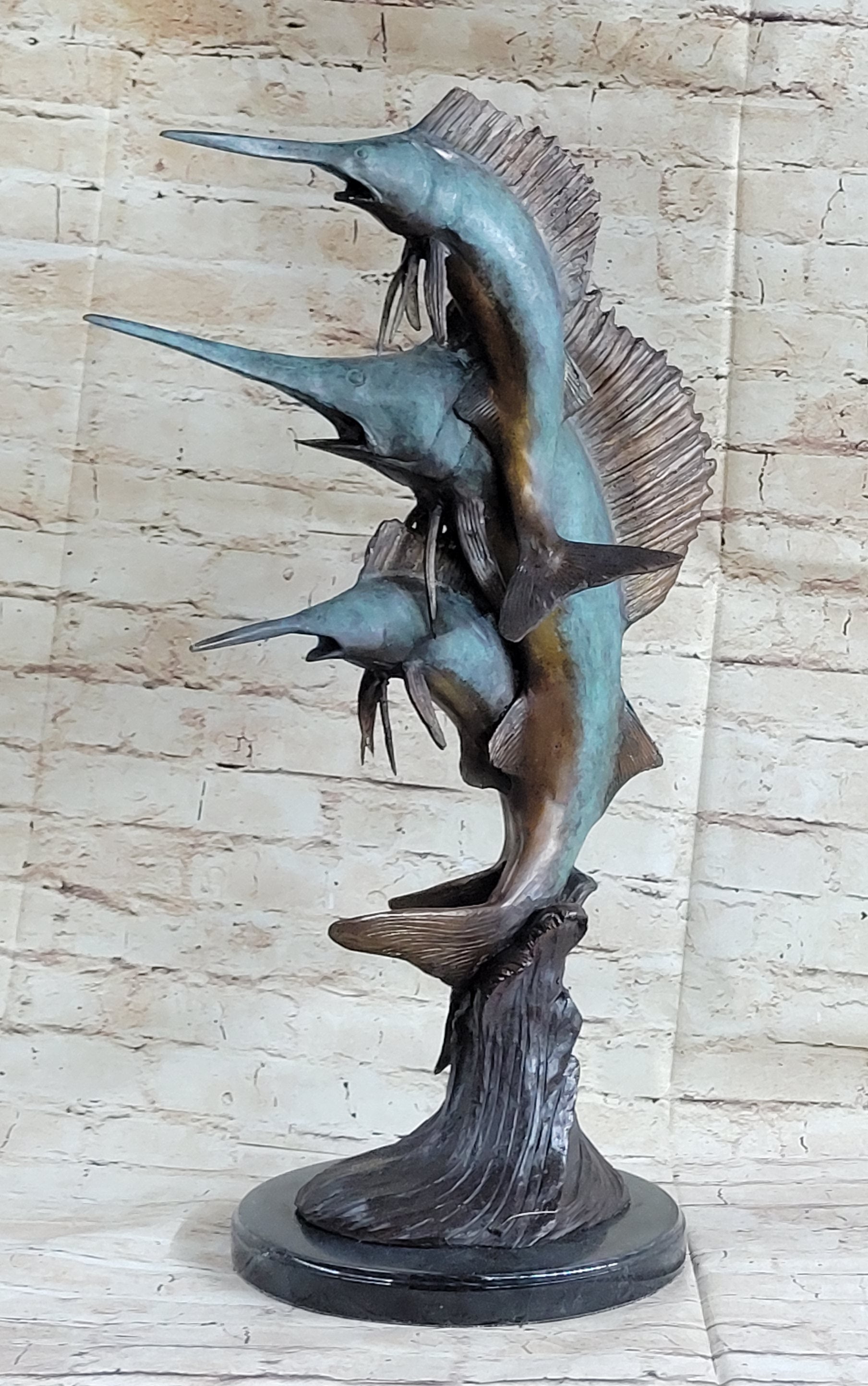 Marlin Sailfish Swordfish Nautical Bronze Statue Sculpture Ocean Sea Decor 24" x 12"