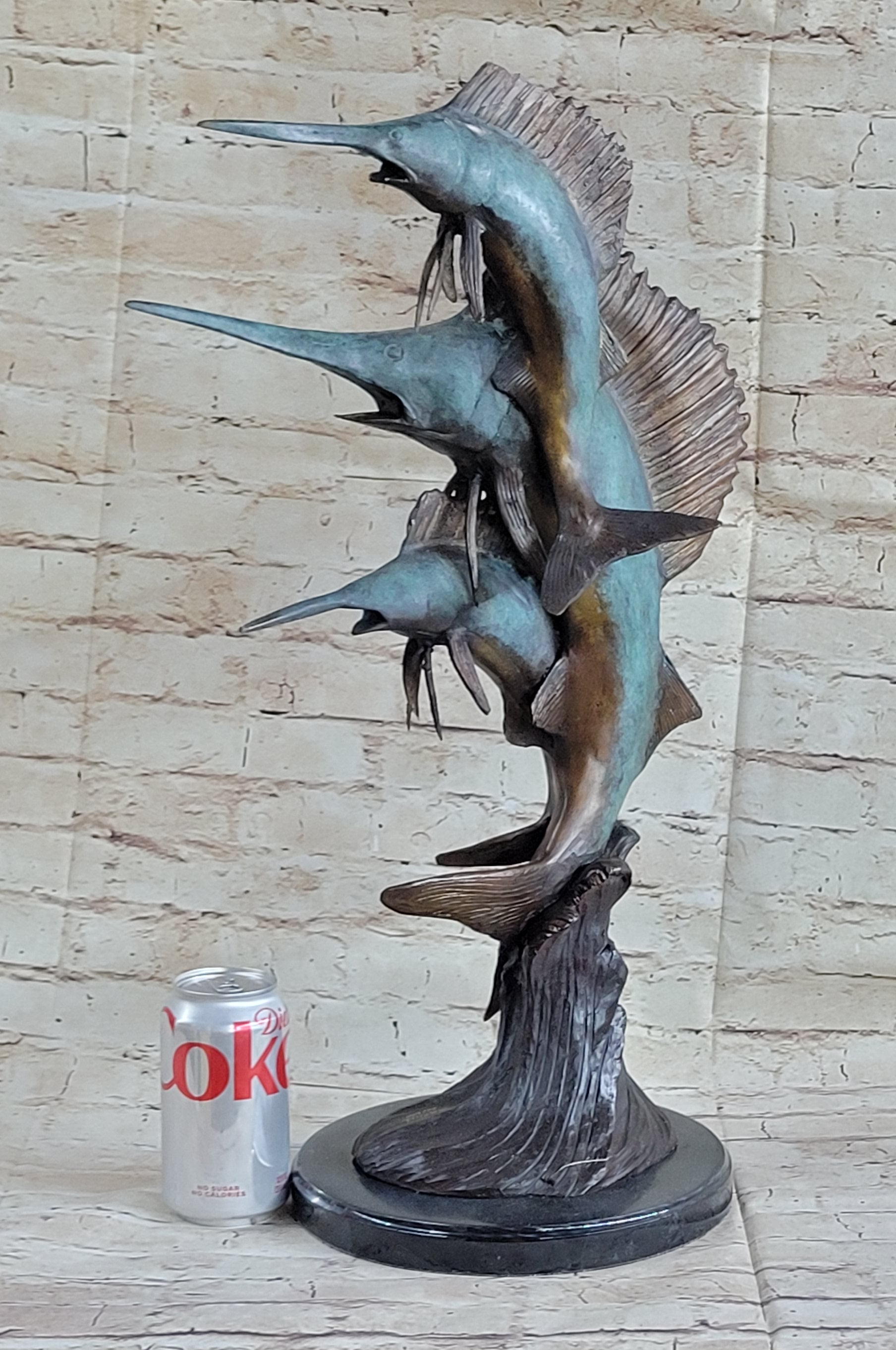 Marlin Sailfish Swordfish Nautical Bronze Statue Sculpture Ocean Sea Decor 24" x 12"