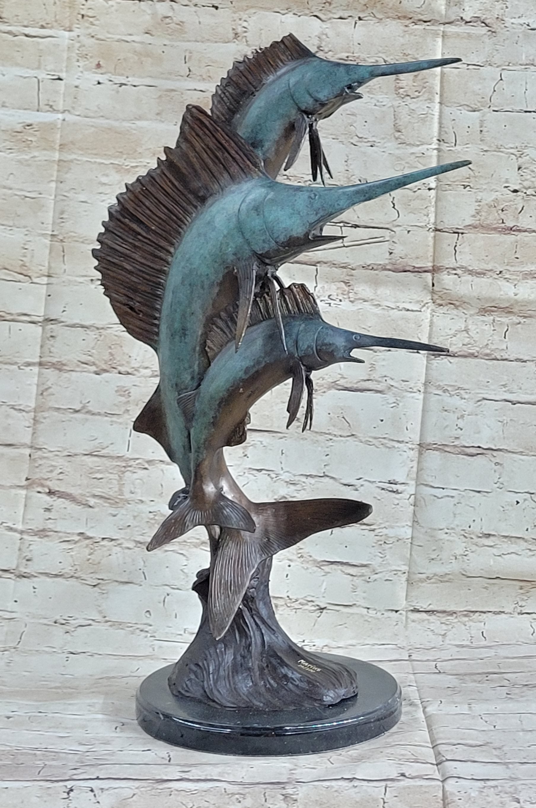 Marlin Sailfish Swordfish Nautical Bronze Statue Sculpture Ocean Sea Decor 24" x 12"