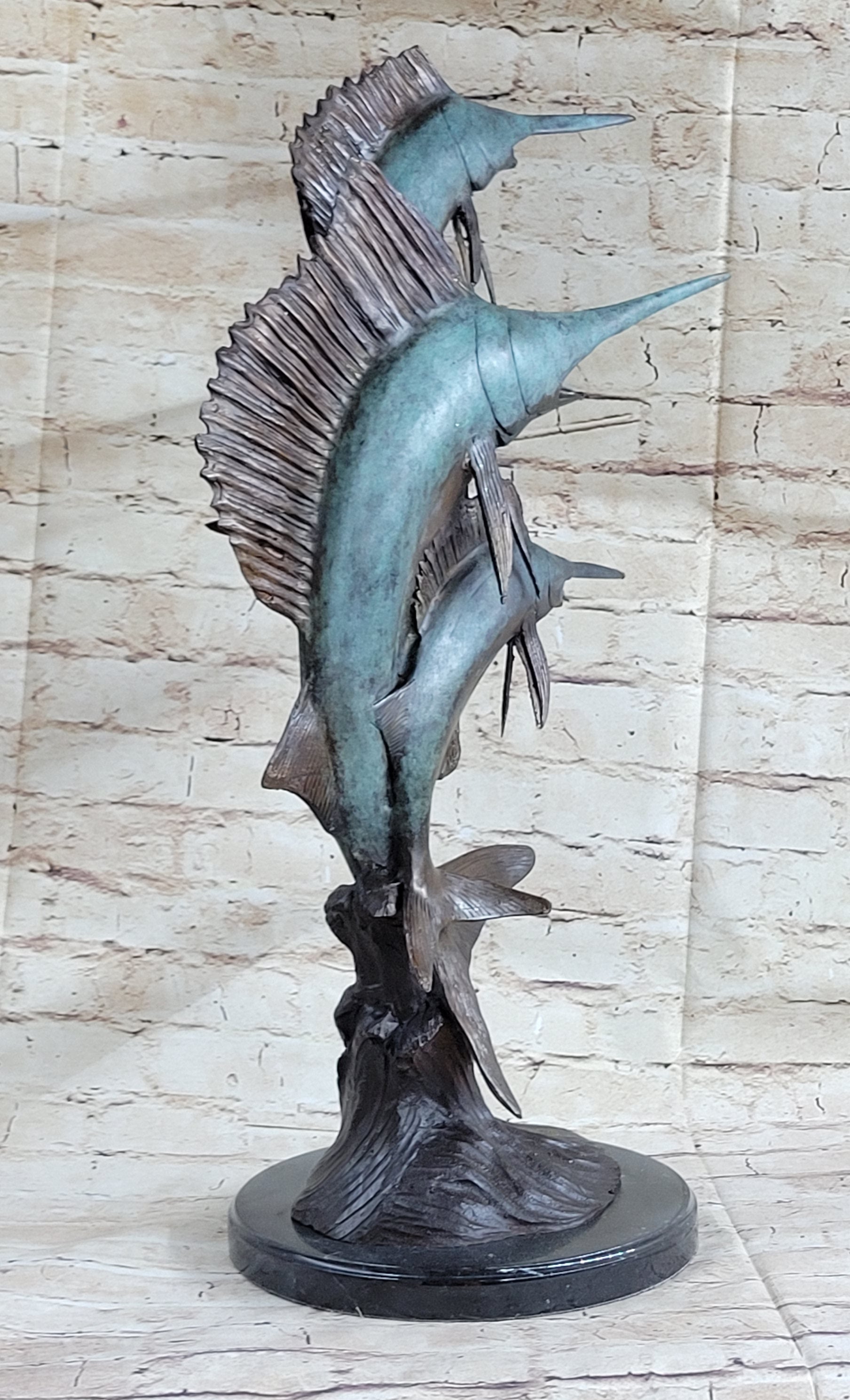 Marlin Sailfish Swordfish Nautical Bronze Statue Sculpture Ocean Sea Decor 24" x 12"