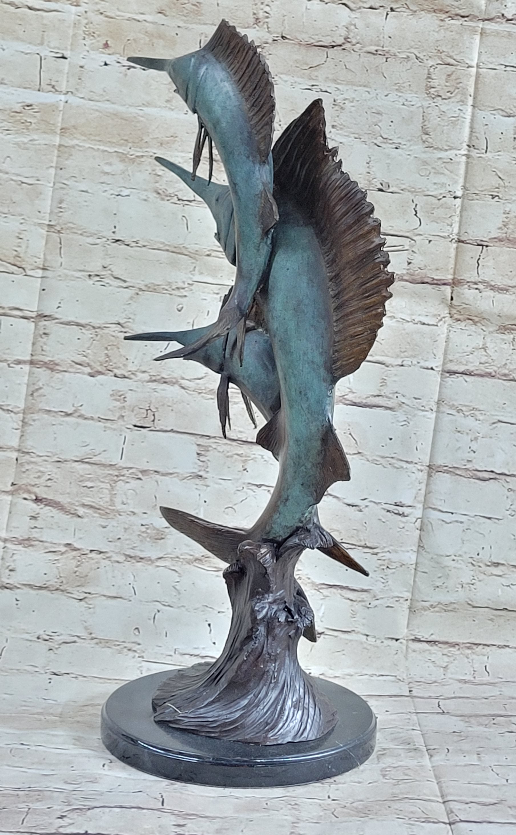 Marlin Sailfish Swordfish Nautical Bronze Statue Sculpture Ocean Sea Decor 24" x 12"