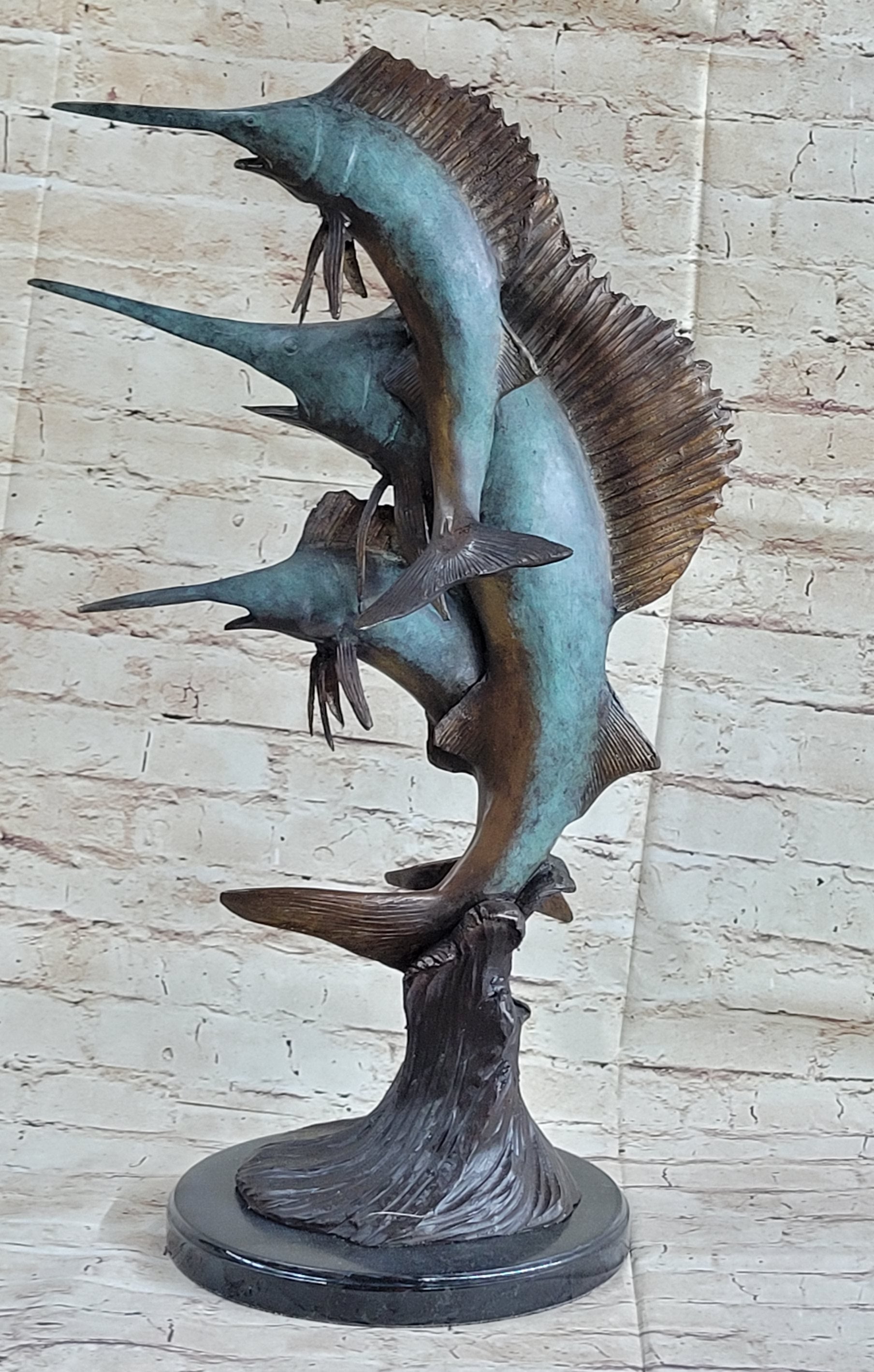 Marlin Sailfish Swordfish Nautical Bronze Statue Sculpture Ocean Sea Decor 24" x 12"