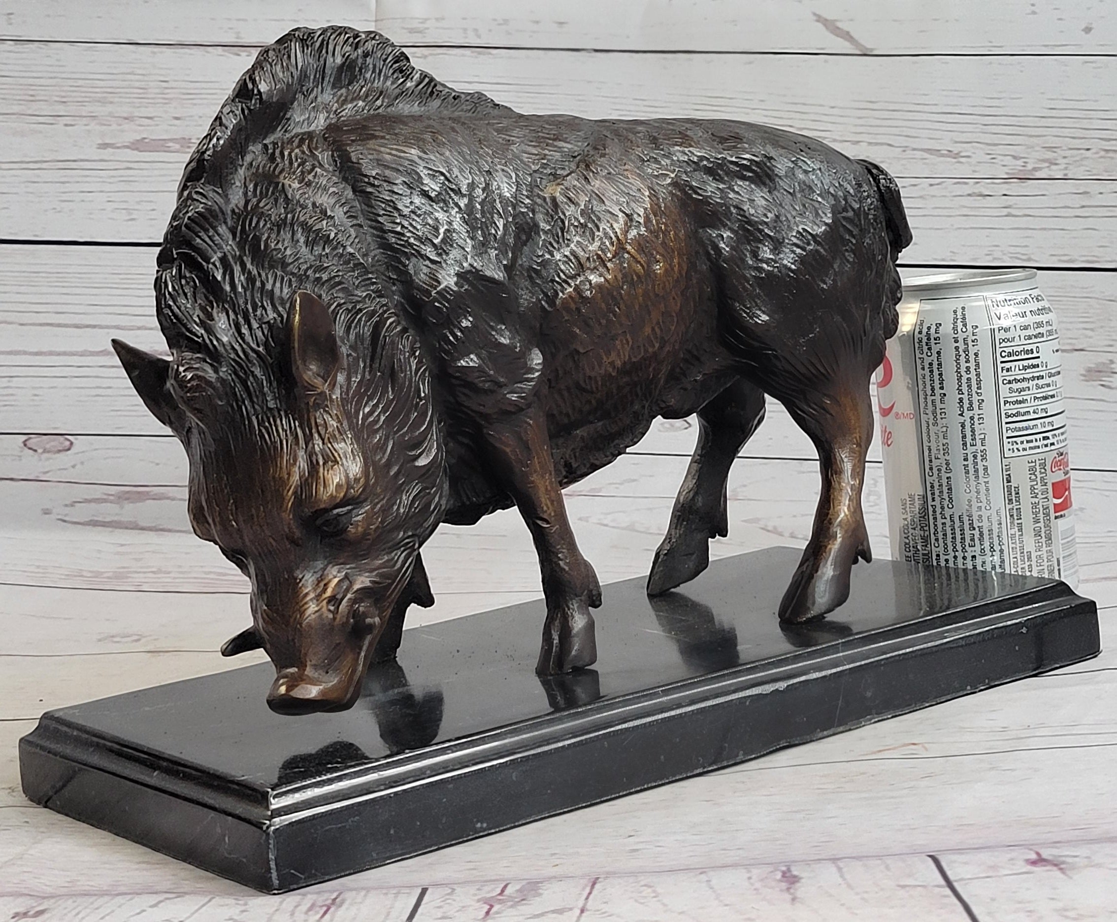 Wild Boar Pig Feral Hog Bronze Statue Sculpture Figure on Marble Base J. Moigniez