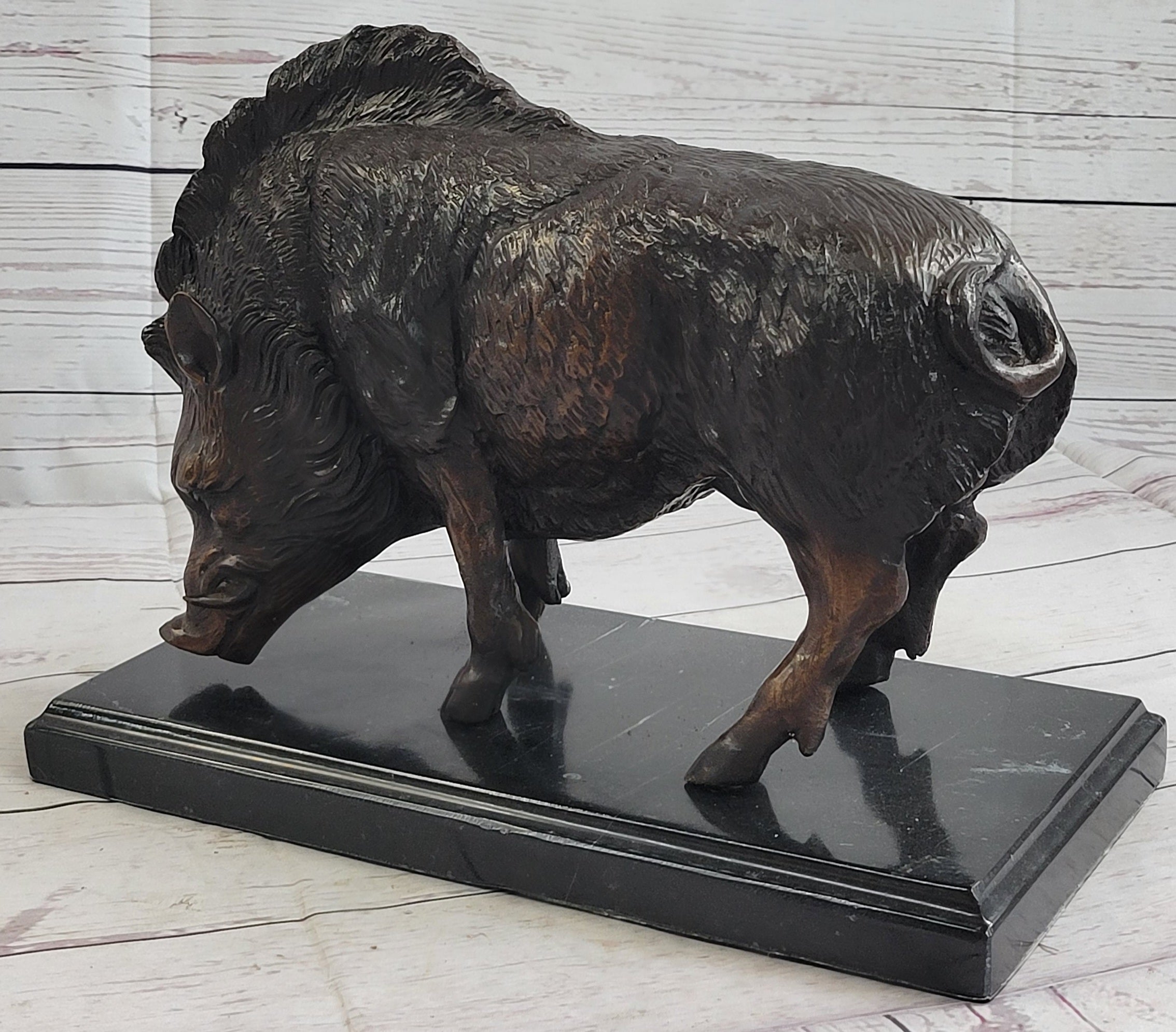 Wild Boar Pig Feral Hog Bronze Statue Sculpture Figure on Marble Base J. Moigniez