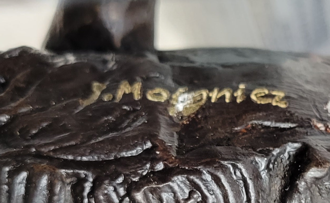 Wild Boar Pig Feral Hog Bronze Statue Sculpture Figure on Marble Base J. Moigniez